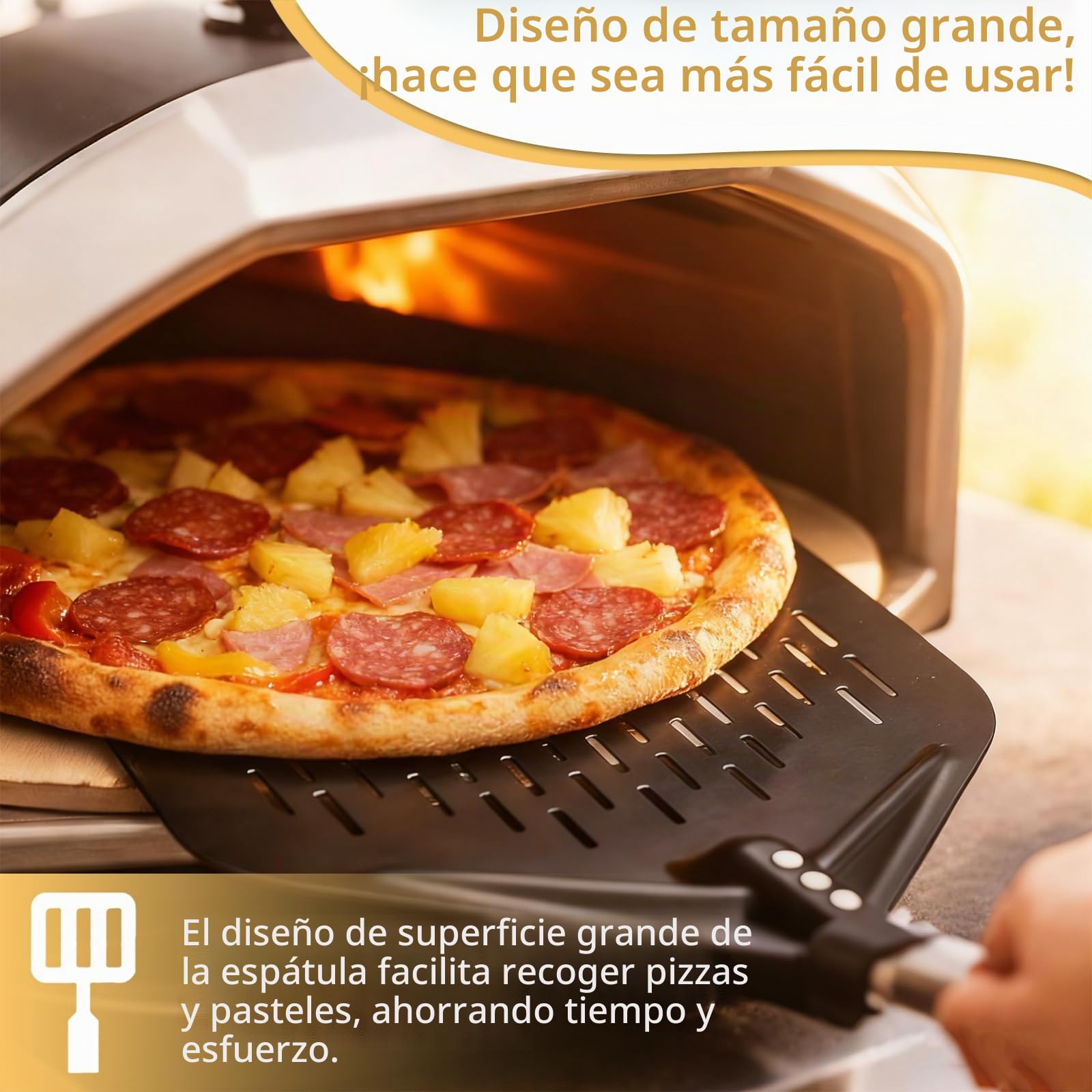 Juego de Palas para Pizza, 30 cm Redonda (Mango 80 cm) + 20 cm Cuadrada (Mango 40 cm), con Agujero para Almacenaje, Aluminio, Mango Antideslizante, Ideal para Pizza y Pan en Casa