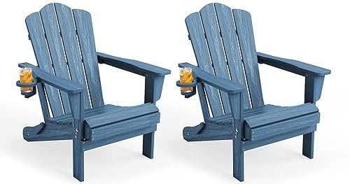 Folding Adirondack Chair Set of 2, HDPE All-Weather Patio Chairs