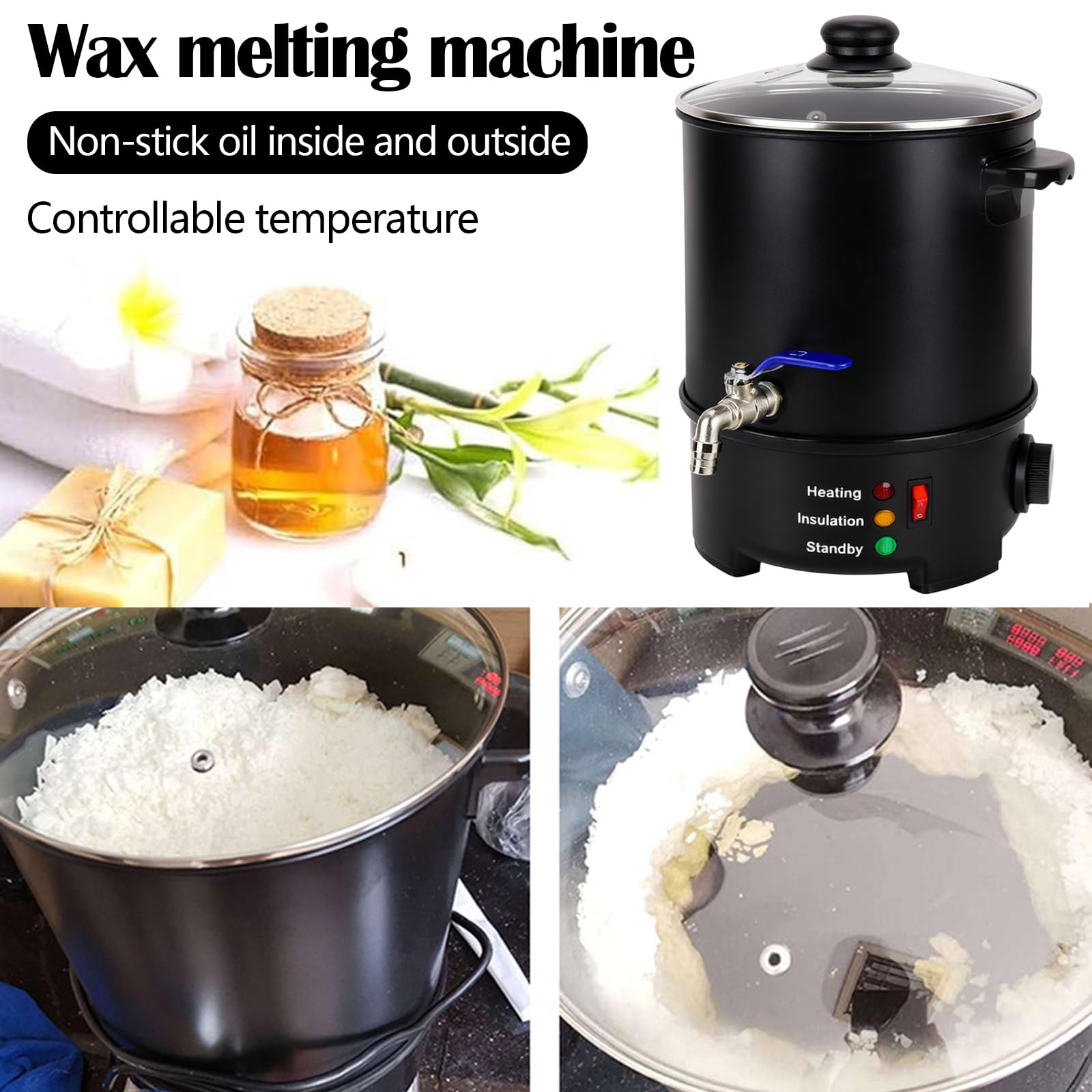 Aisny Fusor de Cera para Velas 6L, Crisol de Cera para Hacer Velas Crisol de Velas 1000W Juego de Vertido de Vela con Grifo para Verter Vela y Controlador de Temperatura para Verter