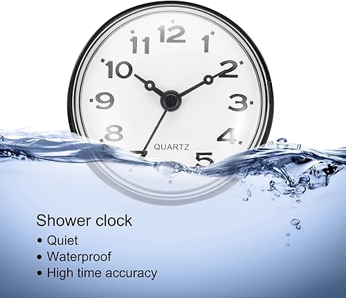 Miniatura 7 de PATIKIL Reloj de ducha impermeable, paquete de 2 mini relojes de pared silenciosos sin tictac con ventosa para baño, cocina, decoración del hogar,