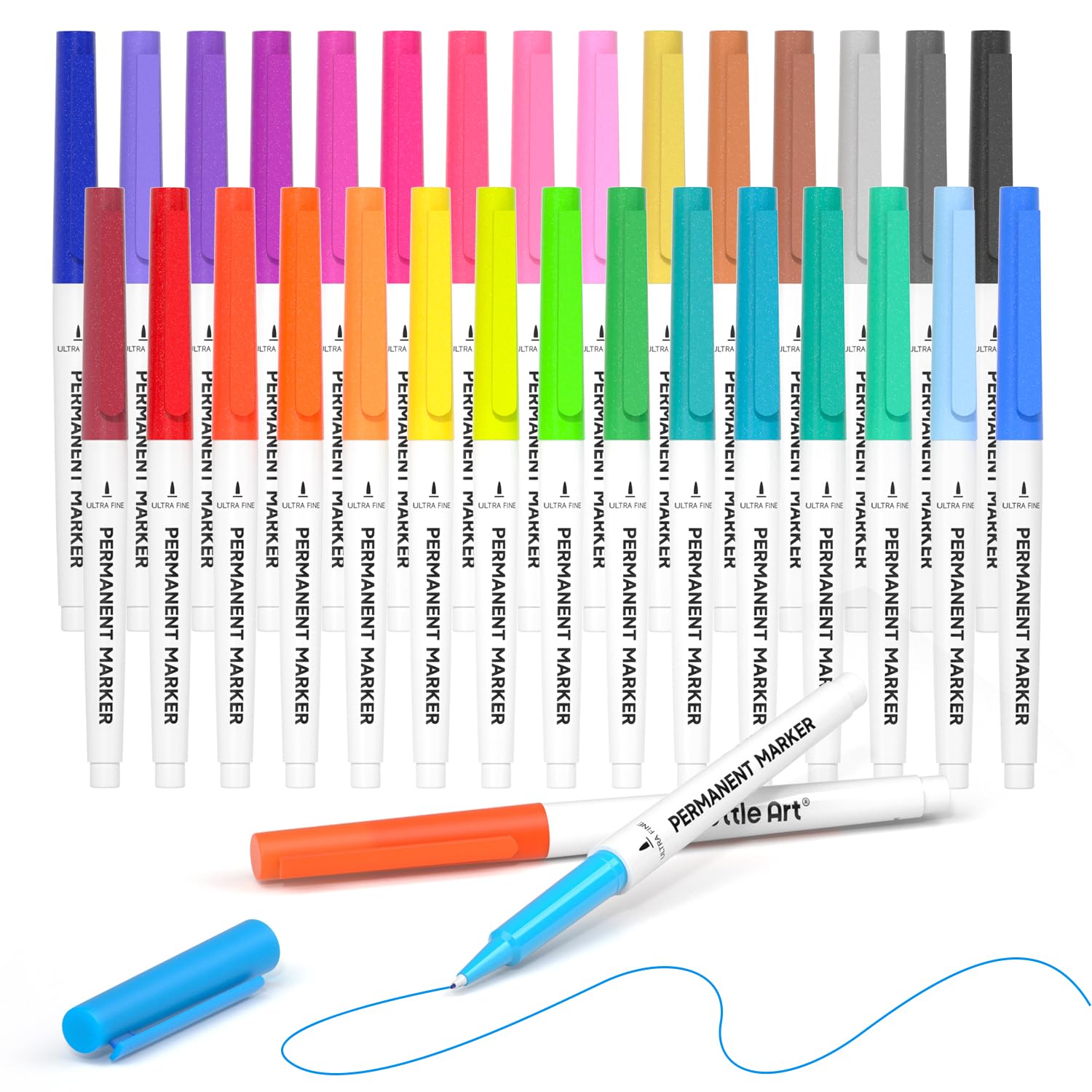 Shuttle Art Permanent Marker, 30 Colours Ultra Fine Tip Permanent Marker Pens, Assorted Colours, Works on Plastic, Wood, Stone, Metal and Glass for Kids Adult Coloring Doodling Marking