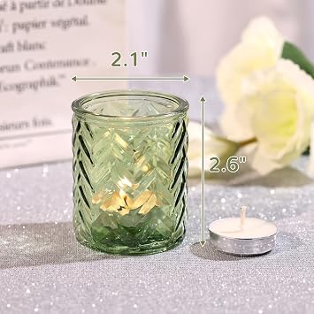 Green Glass Votive Candle Holders Set of 36, Wave Shape, Perfect for Holidays, Weddings, and Special Events