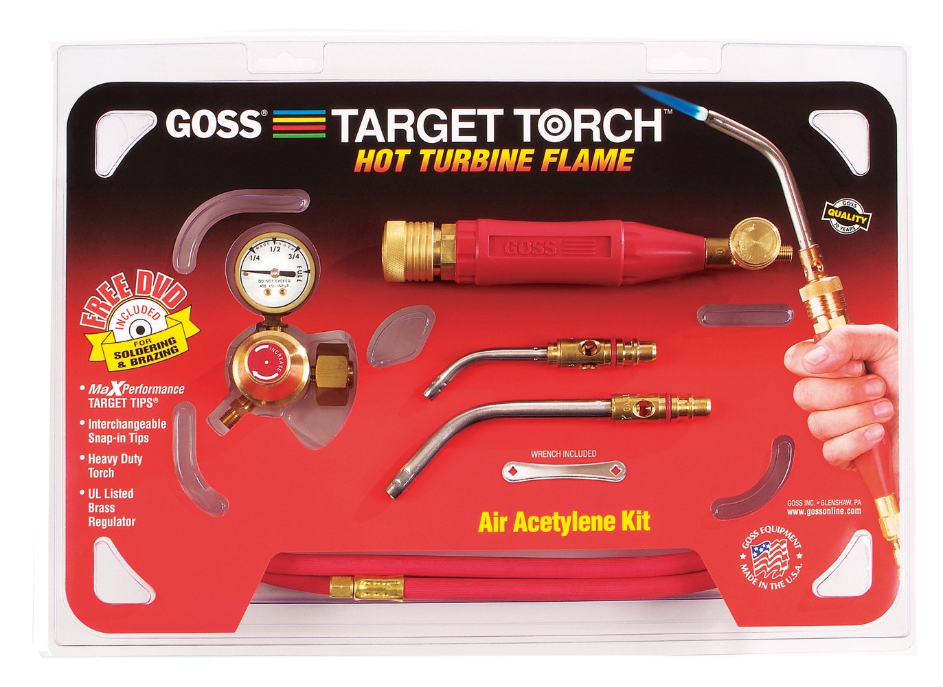 Goss328-KX-4B KX-4B Soldering Brazing Torch Kit for "B" Acetylene Tanks with GA-5 and GA-14 Target Tips and Hot Turbine Flame