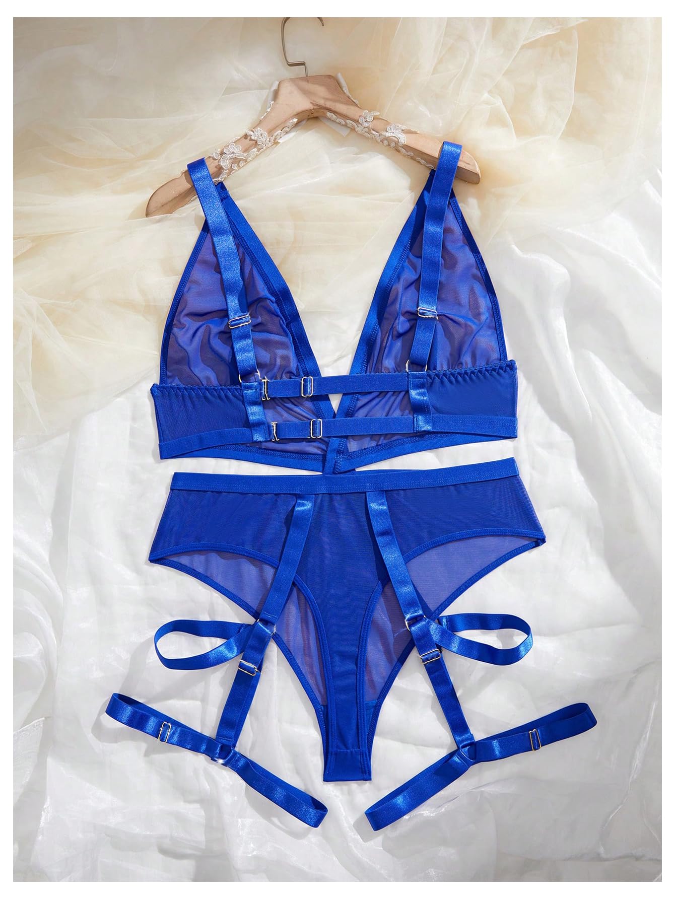 OYOANGLE Women's Plus Size One Piece Teddy Lingerie Sheer Mesh V Neck Garter Belt Babydoll Bodysuits