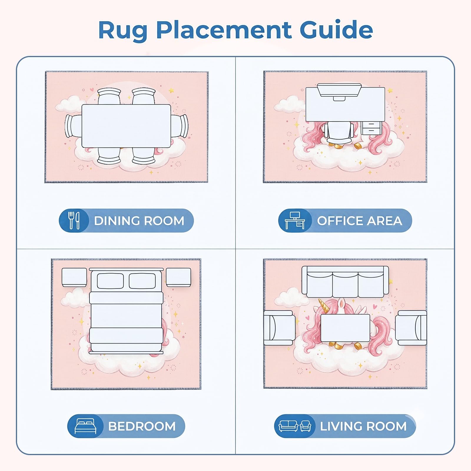 Tapis de Salon Lavable en Machine 160 x 230 cm, Dessin Animé Fantastique Animaux Licorne Tapis Chambre, Antidérapant, Poils Courts, Douce, Adapté à L'aspirateur pour Entree Interieur, Couloir, Rose
