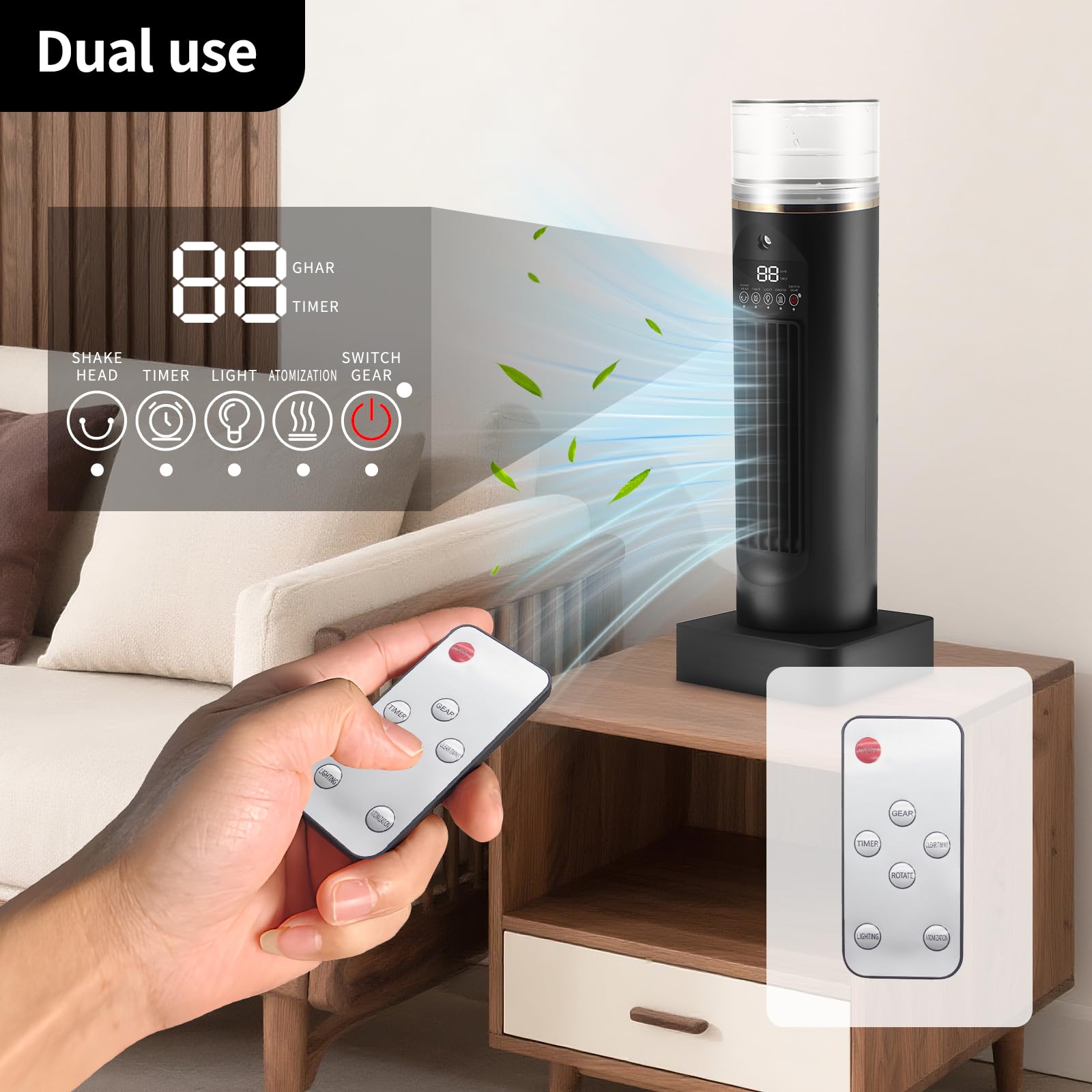 Mini condizionatore portatile a 6 livelli, con serbatoio dell'acqua da 100 ml, raffreddamento rapido 3S, telecomando senza contatto, timer 6H, umidificatore, inferiore a 36 dB, silenzioso per camera