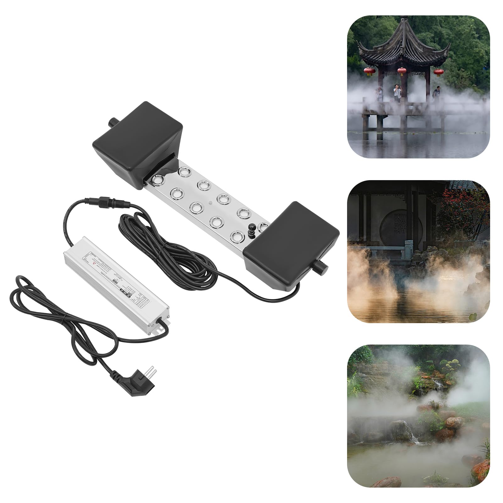 Ultradźwiękowy nebulizator z 10 głowicami, 7 l/h, nawilżacz mgły, ultradźwiękowy nebulizator z wodoszczelnym zasilaczem, do stawów rybnych, ogrodów, dziedzińców itp