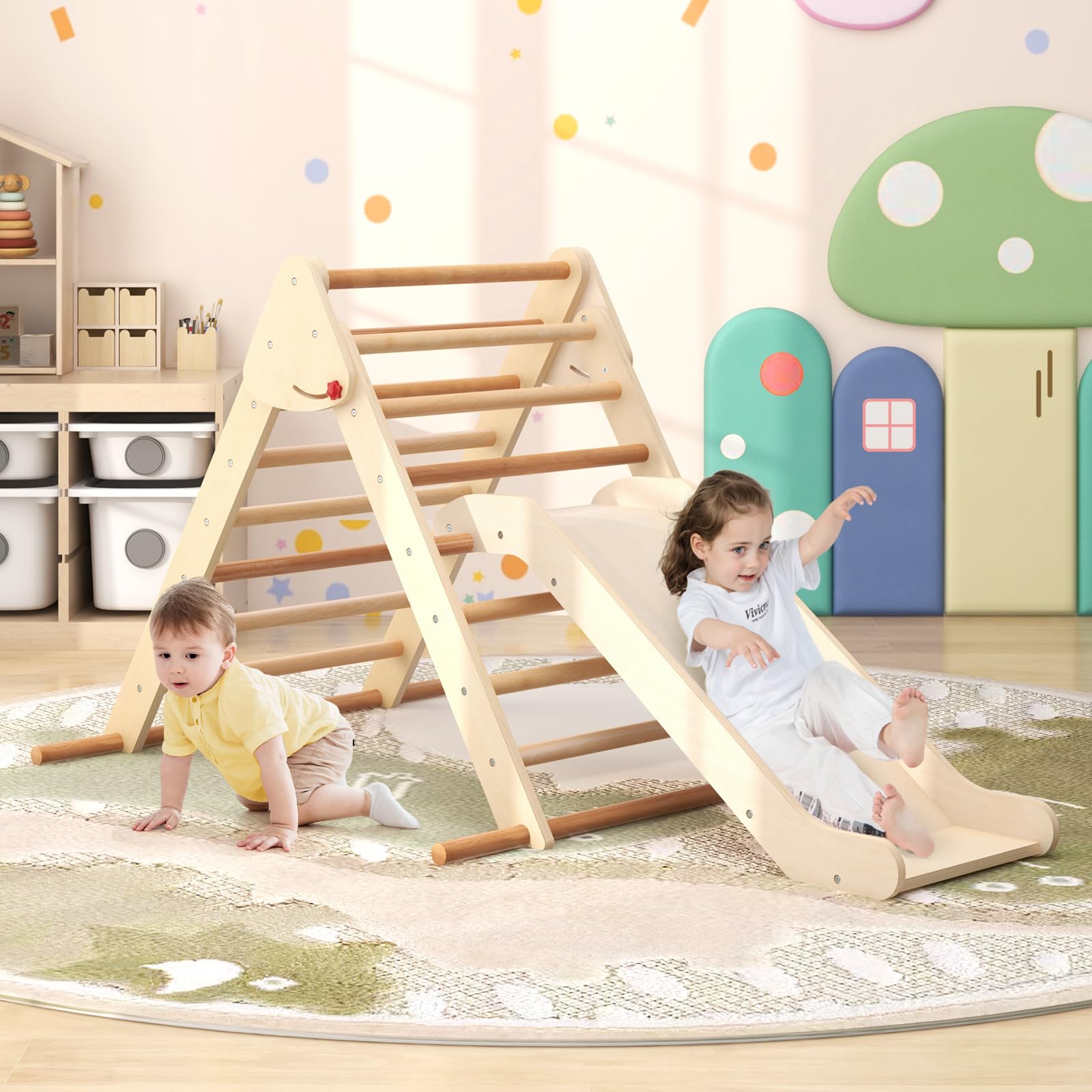 COSYLAND 3-in-1 Klettergerüst Für Kleinkinder - Holz Kletterset Mit Rutsche