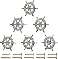 Vista 11 de 6 manijas de timón de barco, pomos de gabinete de timón de barco, perillas temáticas oceánicas, manijas de aleación de zinc, pomos de tocador