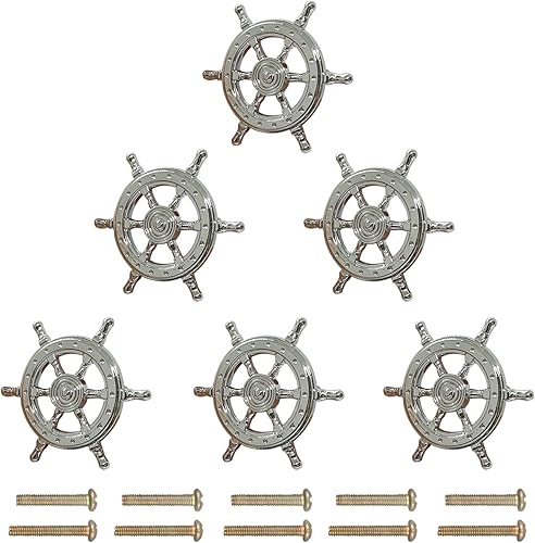 Miniatura 11 de 6 manijas de timón de barco, pomos de gabinete de timón de barco, perillas temáticas oceánicas, manijas de aleación de zinc, pomos de tocador