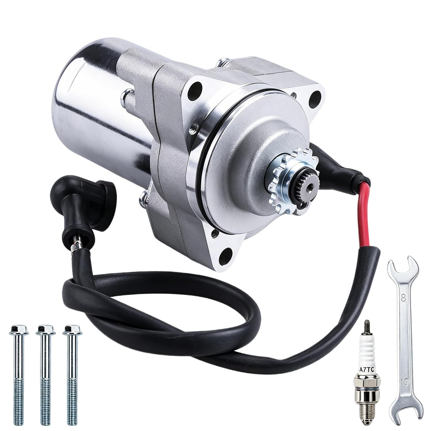 3 Bolt Starter Motor with Line for 50cc 70 cc 90cc 100cc 110cc 125cc 4 Stroke Quad Wheelers ATVs Taotao SSR Roketa Go Karts Pit Bike Jonway SunL Dune Buggy Sandrail Coolster