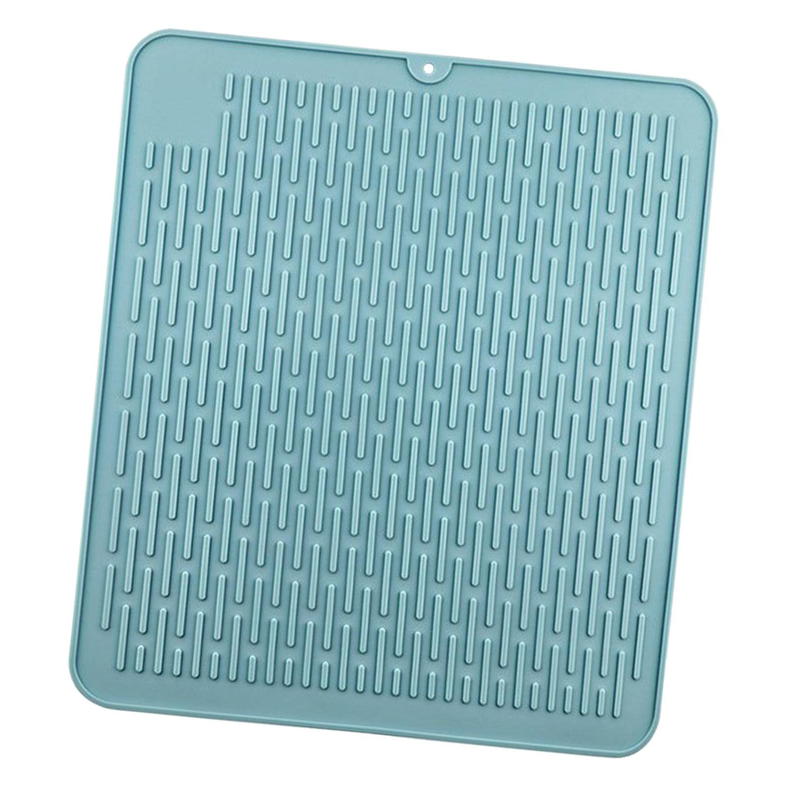 Lot de 3 tapis d'évier Sile à séchage rapide, résistants à la chaleur, 45 x 40 cm, bleu, idéal pour comptoir de cuisine, design antidérapant et facile à nettoyer