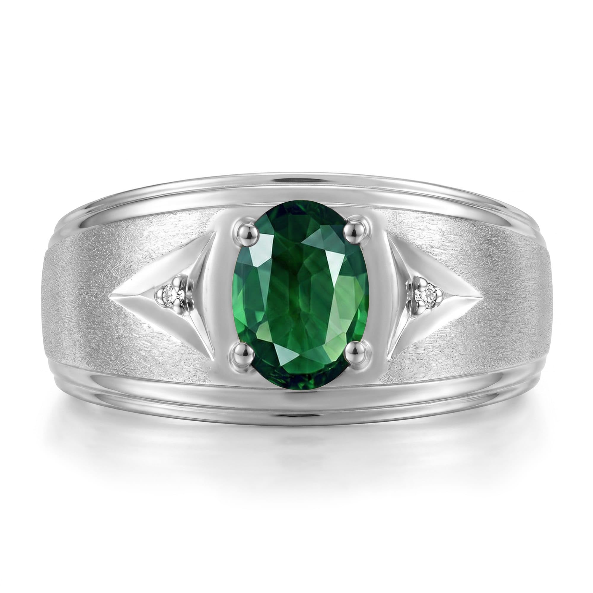 Rylos Men's Rings Classic Design 8X6MM Oval Gemstone &amp; Sparkling Diamond Ring - Color Stone Birthstone Rings for Men, Sterling Silver Rings in Sizes 8-13. Elevate Your Style with Timeless Elegance!