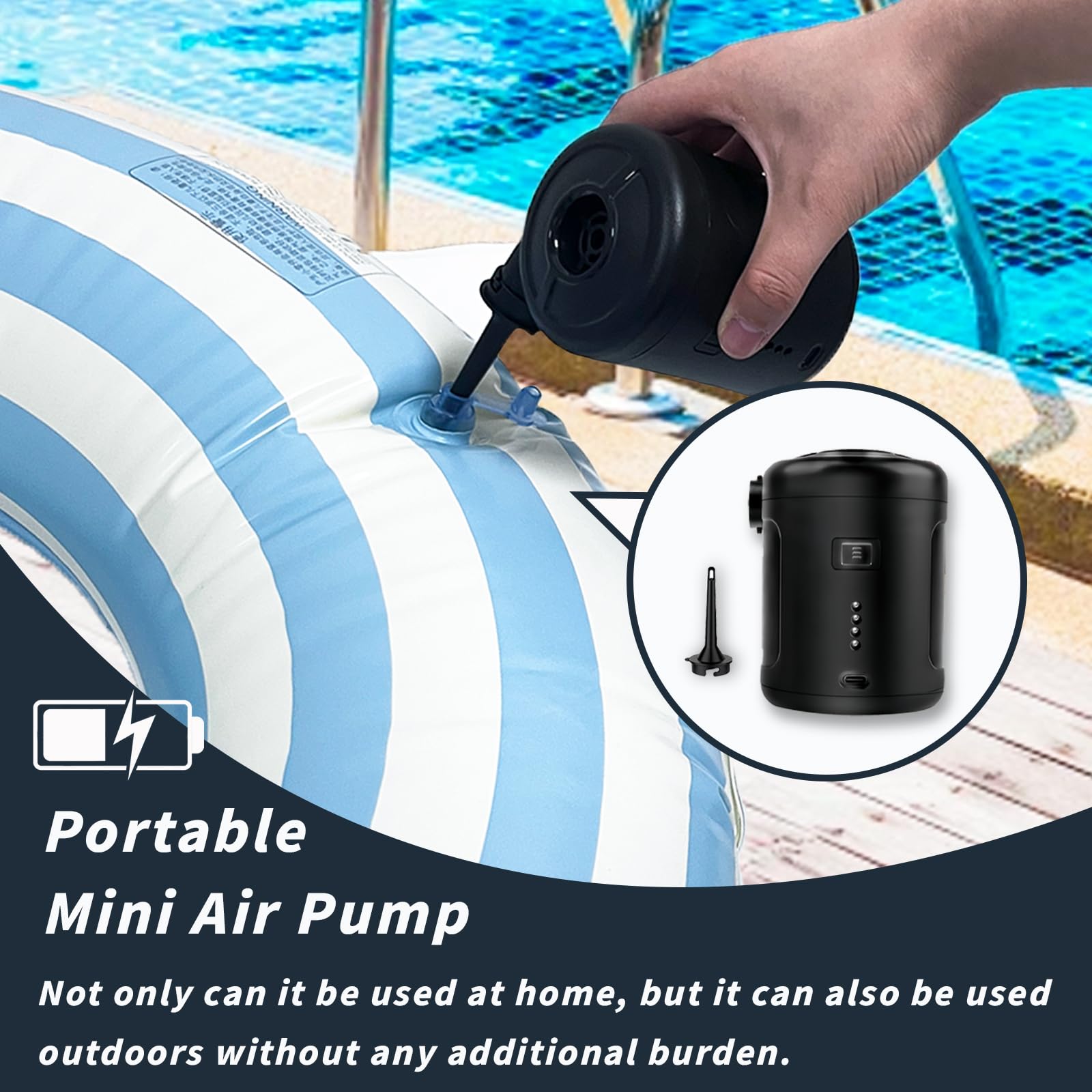 Pompa Elettrica 6000mAh, XiXiRan Mini Pompa Gonfia Materassino Ricaricabile con 5 Ugelli, Pompa Materasso Gonfiabile Portatile può Essere Rapida per Gonfiare e Sgonfiare per Materasso/Piscina