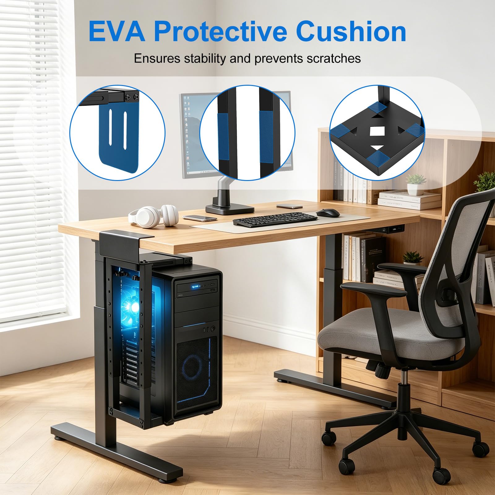 Supporto per PC resistente da 30 kg, da montare sotto la scrivania, senza foratura, supporto regolabile per PC con cuscinetti protettivi per ufficio, casa, aula