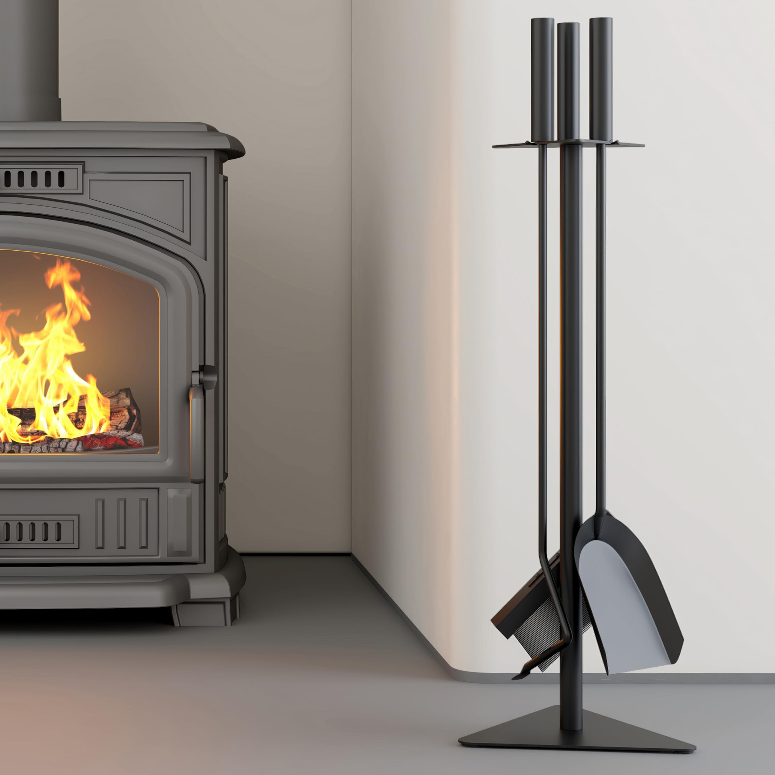 Kingson Black 4-Piece Fireplace Companion Set Includes Shovel, Poker - Image 4