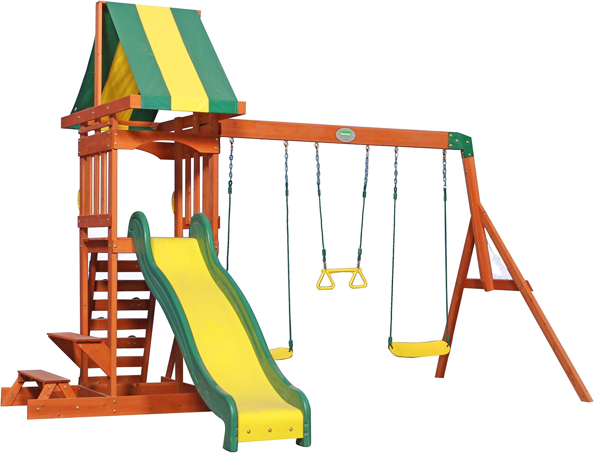Sunnydale Wooden Play Tower, Playground for Children with Slide, Sandpit, Swing and Picnic Table, Swing Set for The Garden