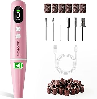 JODSONE Cordless 20000 RPM Portable Nail Drill Multifunctional Low Noise with LED Display Rechargeable Professional Nail Drill for Home Nail Salon Pink