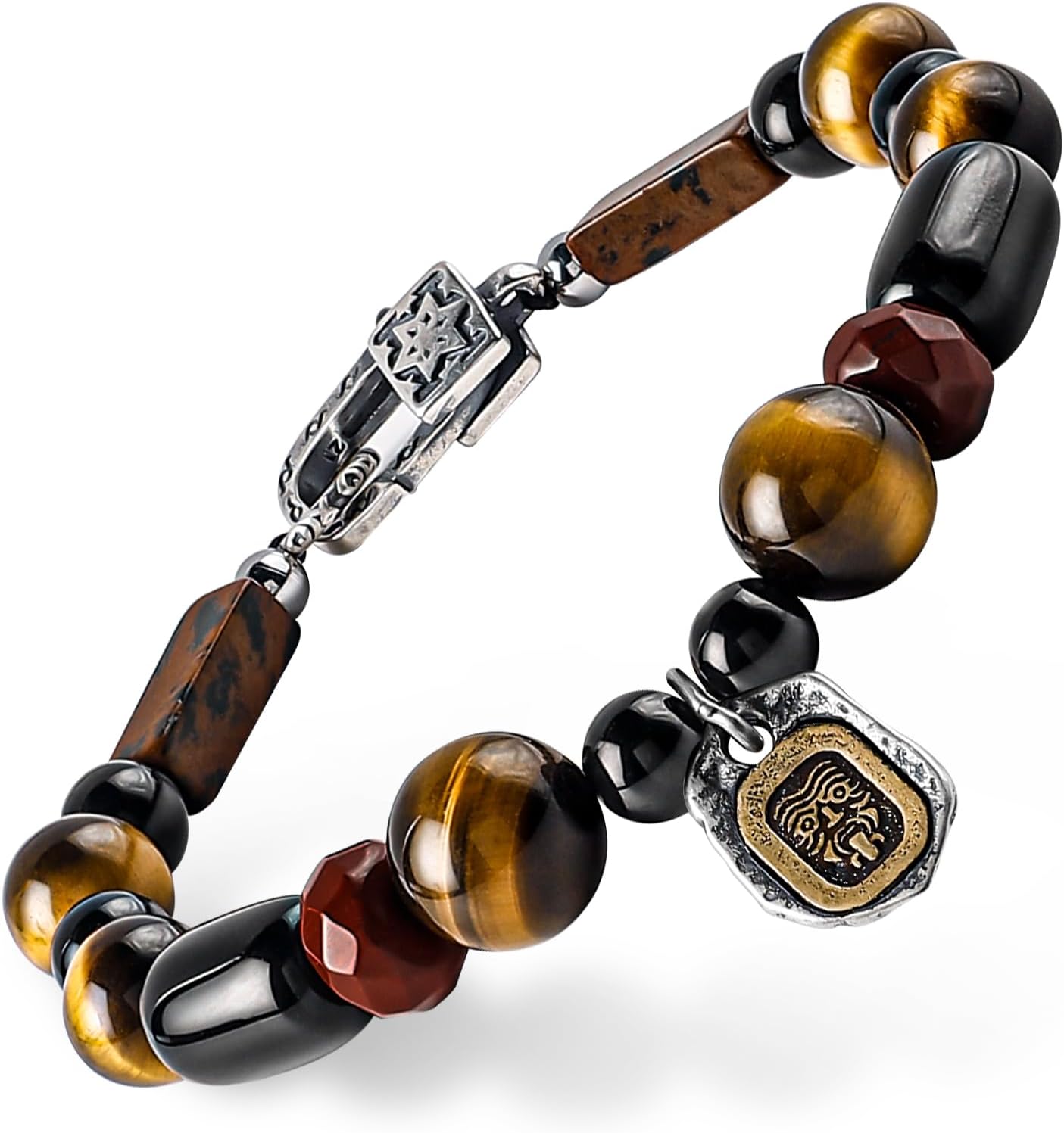 GUXI-Lonely Fire Tiger Eye Bracelet Men Natural Premium Obsidian Gemstone Beads Pure Handmade Healing Calming Anxiety Bracelets for Men Protection Bracelet Boyfriend Birthday Gift Ideas