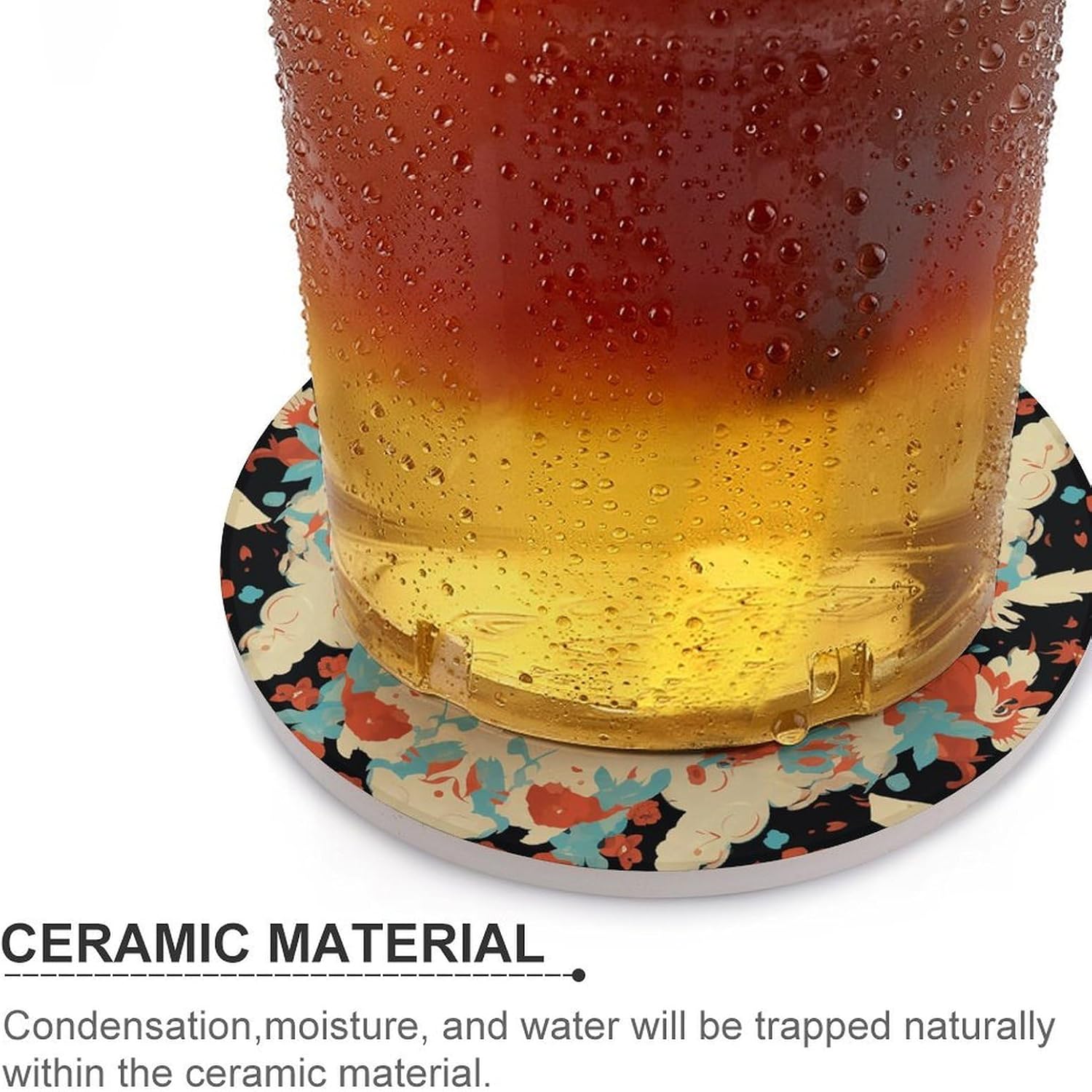 Magician Rabbit Coasters for Drinks Absorbing Round Ceramic Stone Coaster with Cork Base Coffee Cup Beverage Table Cup Mat Modern Style Bar Coaster Set for Home Decor