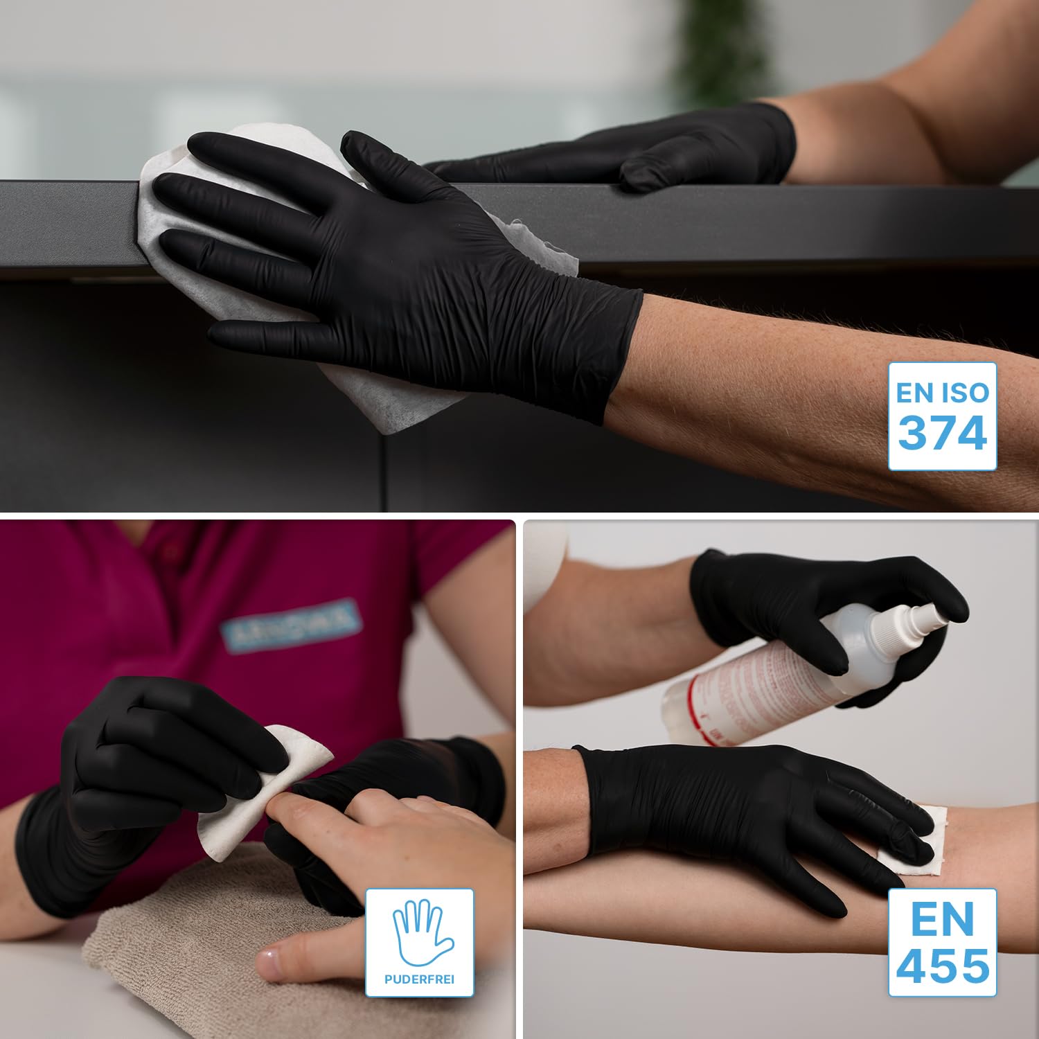 200x ARNOMED® Einweghandschuhe Schwarz, Nitril Handschuhe L | Einmalhandschuhe, Nitrilhandschuhe puderfrei, Gummihandschuhe Einweg, Schutzhandschuhe, Handschuhe Nitril, Putzhandschuhe