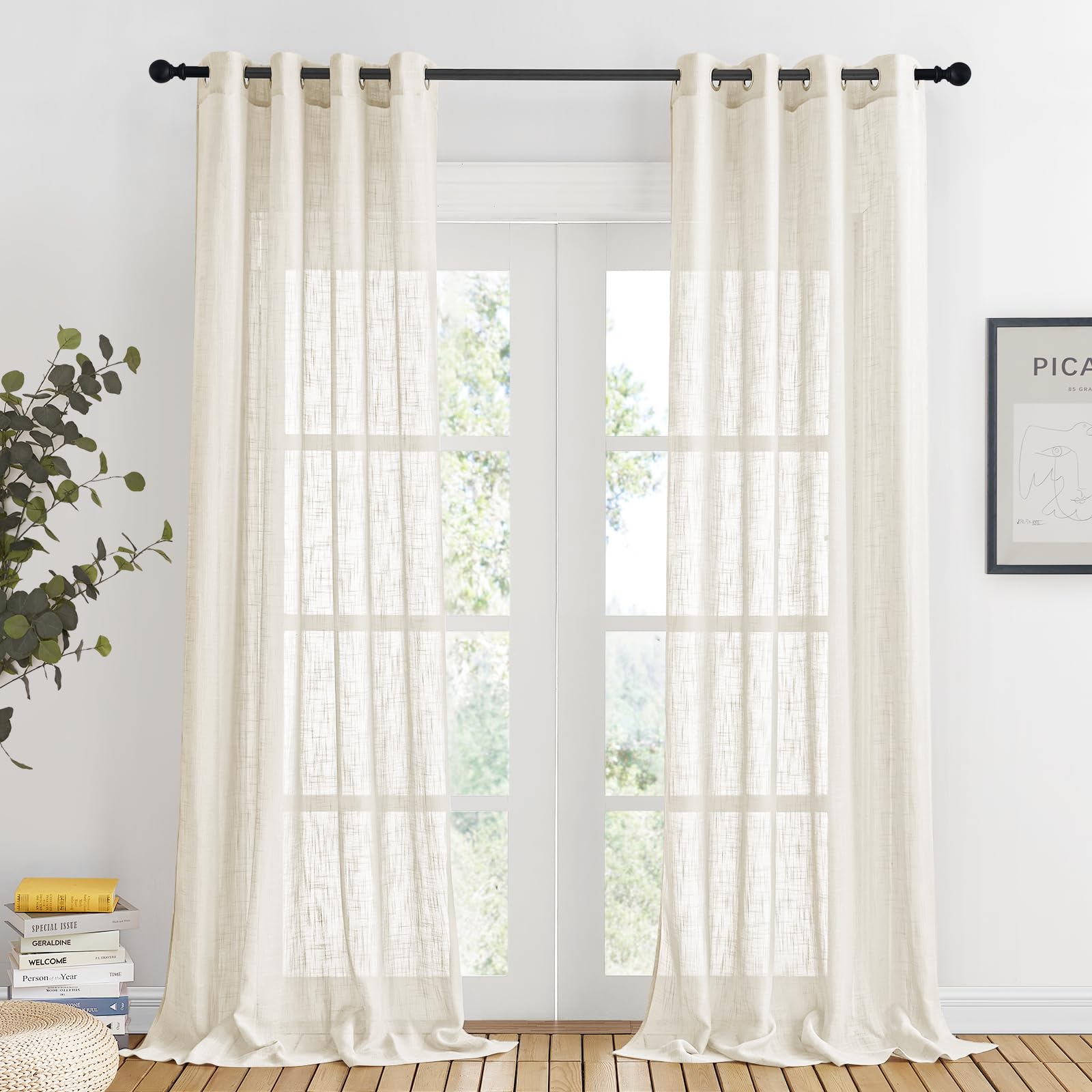 Rideau semi-transparent extra long 274 cm voilage lin salon beige