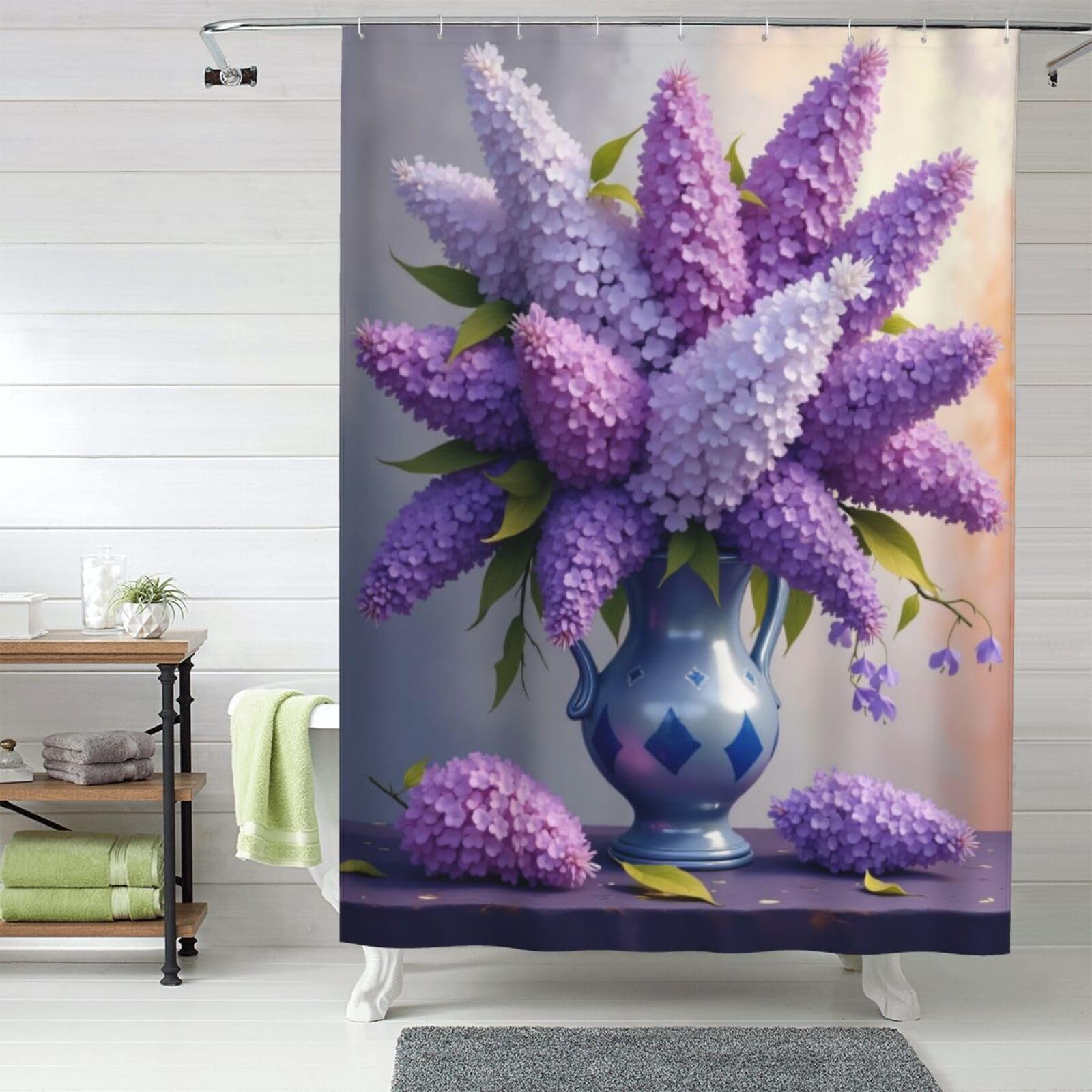 Rideau de douche épais et résistant bouquet mauve n° 159 lavable en machine