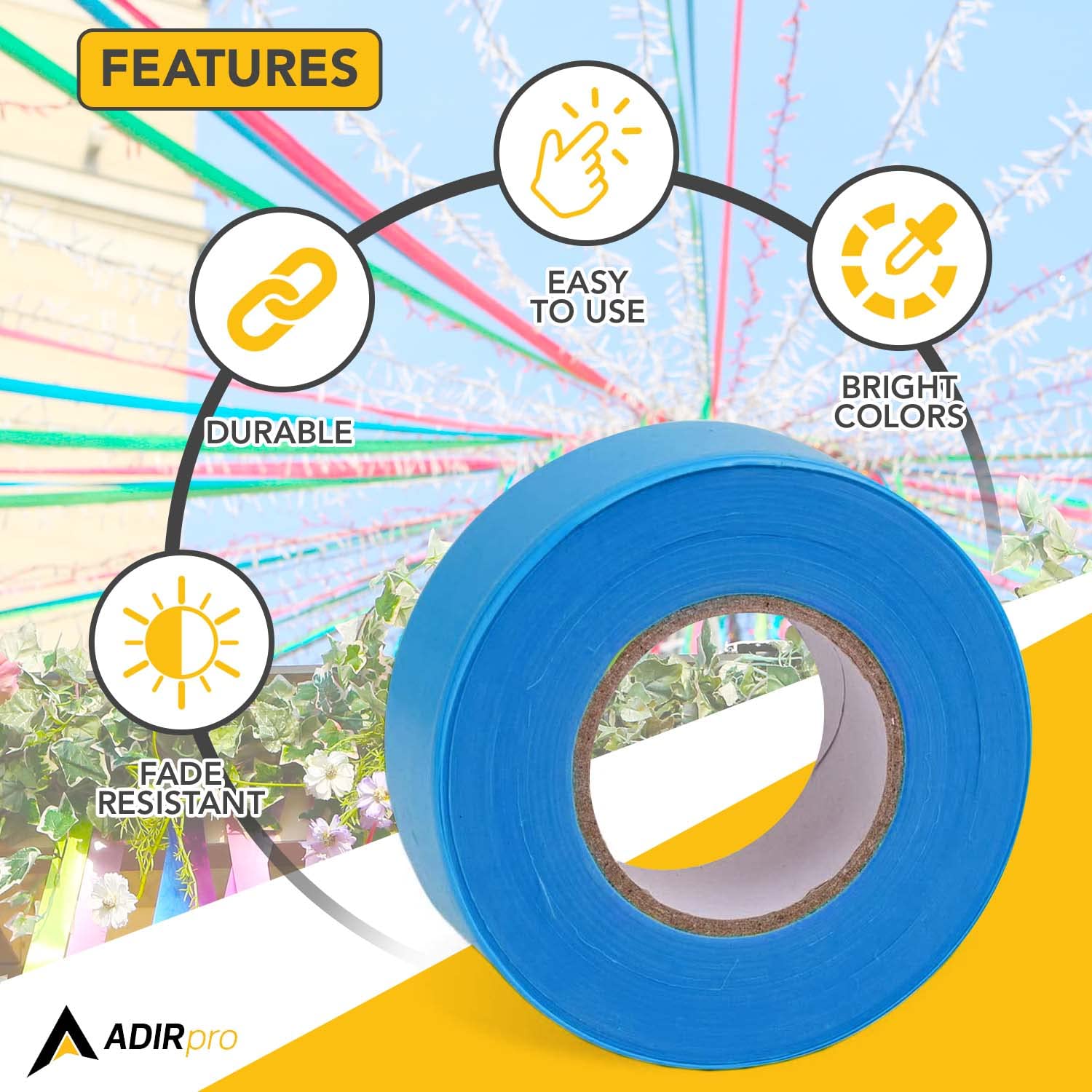 Adirpro 12 Rotoli Nastro Segnaletico Fluorescente Giallo - 150 Piedi X 2,5 Cm - Visibilità Estrema Per Cantieri, Giardino E Ufficio - 2