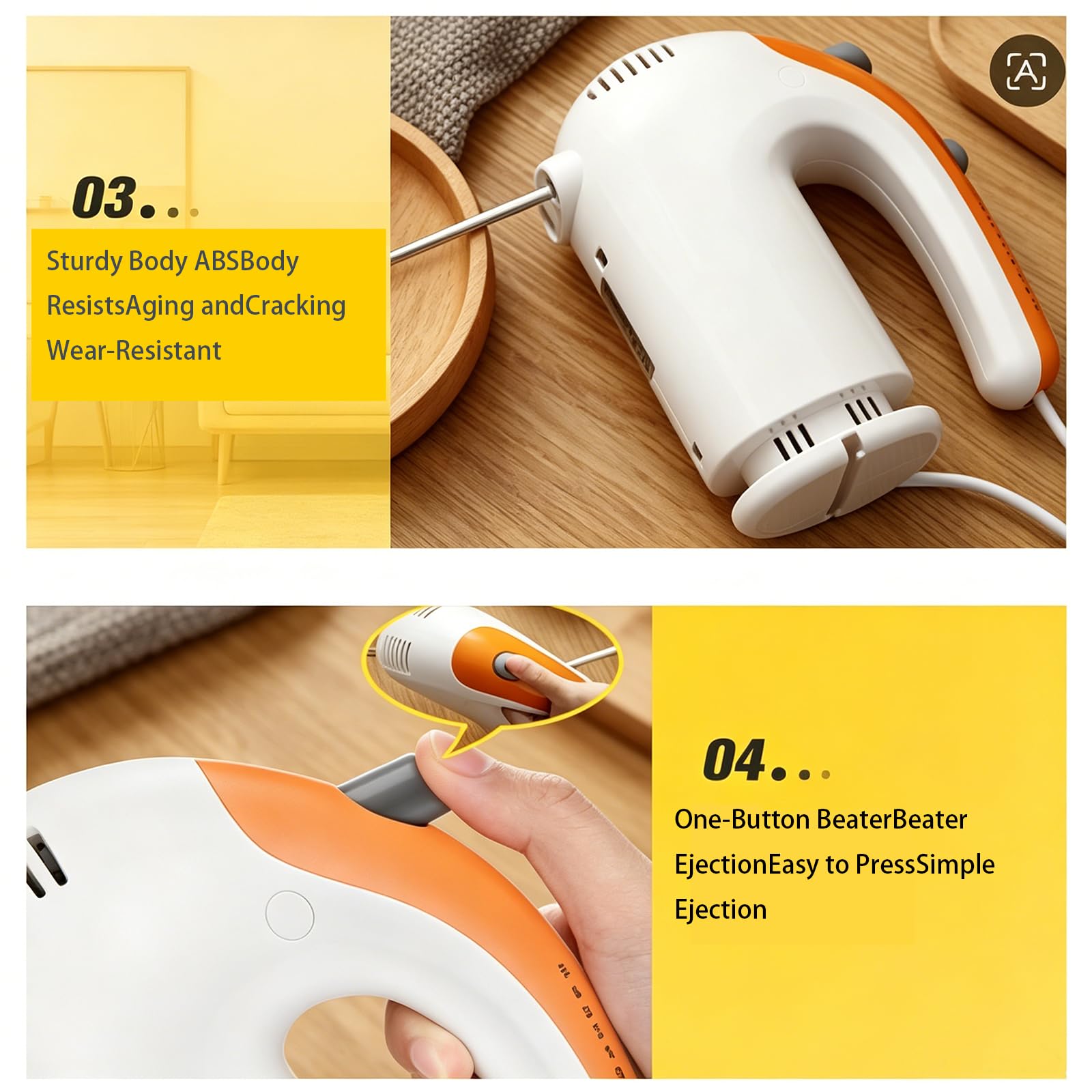 Sbattitore elettrico manuale da cucina 300 W, 5 velocità con fruste in acciaio inossidabile 304, ganci per impastare e frusta - Ideale per la cottura al forno