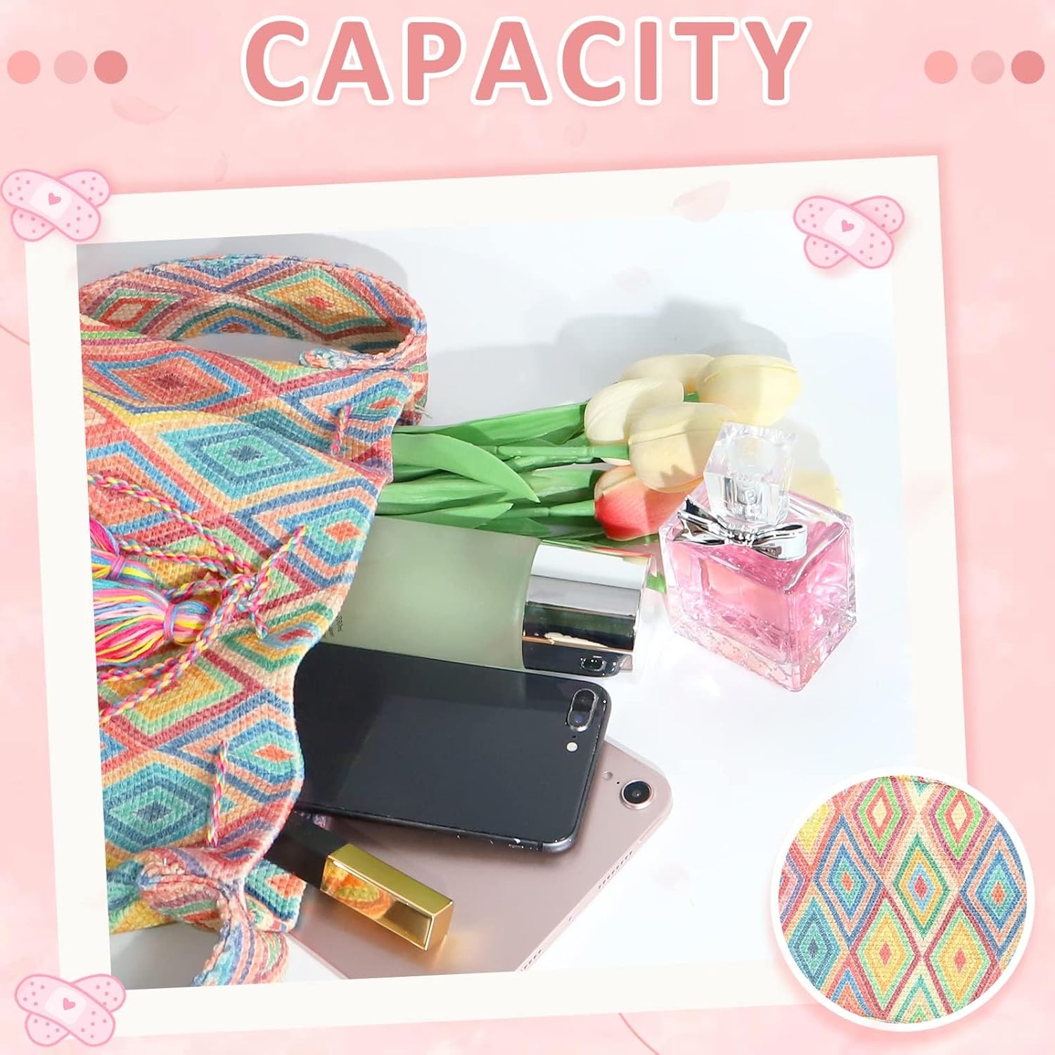 Canvas Crossbody Bags for Women, Tassels Drawstring Bucket Bag, Bohemian Handbag, Colorful plaid Tote Bag Large Capacity Travel Shoulder Bag - Image 6