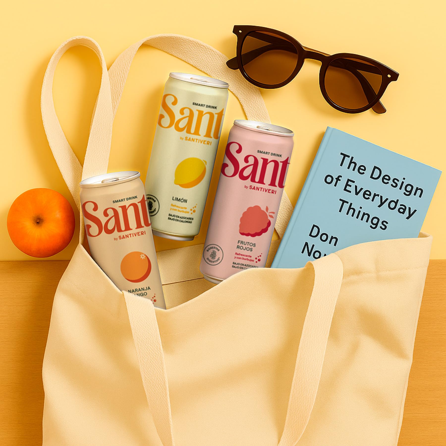 Santiveri - SANT Smart Drink, Bebida con Zumo Natural de Frutas y Fibra Prebiótica, Bajo en Calorías, Sin Azúcares, Ni Edulcorantes Artificiales - 12 Latas x 330 ml (Pack de 12, Naranja-Mango)