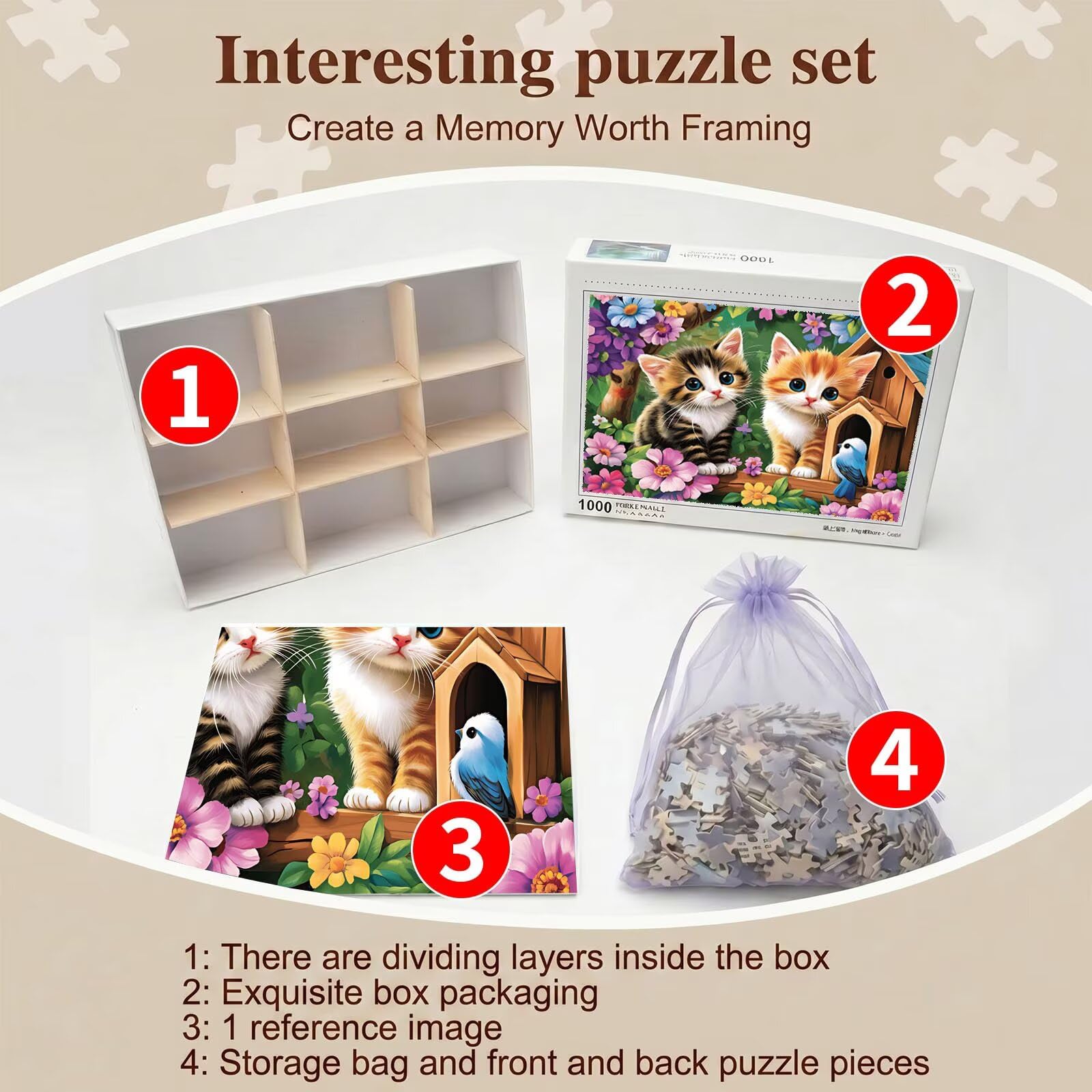 gatto Carino-3 Puzzle 4000 Pezzi per Adulti, Puzzle in Legno - Collezione Classica con Poster Incluso -Sfida di Concentrazione e Passatempo Antistress, Gioco Educativo per Famiglia, 141 x 87 cm f0-687