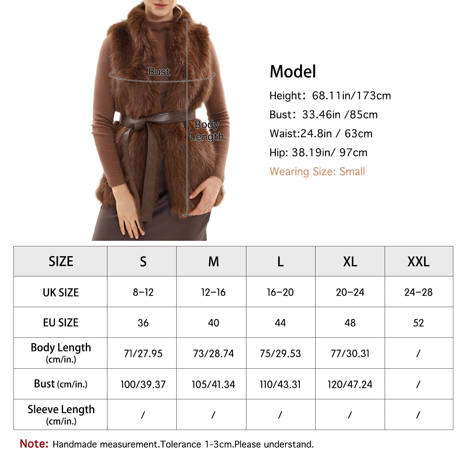 Amazhiyu Gilet di pelliccia da donna, in pelliccia sintetica, lungo gilet da donna, senza maniche, in pelliccia sintetica, gilet invernale, caldo, autunno, inverno, con cinture e tasche