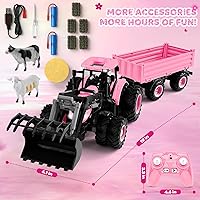 Vista 7 de Remote Control Tractor Toy [2026] Kids RC Tractor Set & Truck and Trailer Front Loader - Metal Car Head/8 Wheel/Light, Toddlers Farm Vehicle Toys