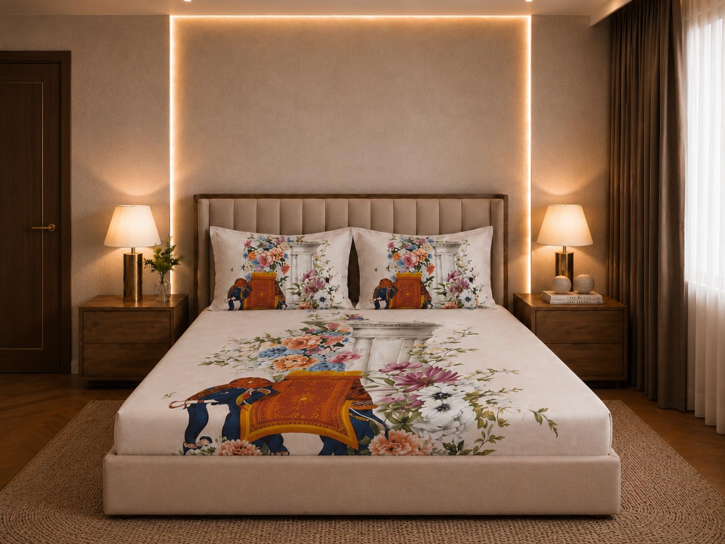 Signature Digital Print King Size Bedsheet with 2 Pillow Covers | 100% Cotton-Feel Micro Fabric | HighDefinition Digital Panel Design | Fade Resistant Bedsheet |100 x 108 Inches-image-13