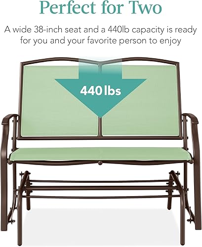 Miniatura 6 de Best Choice Products Banco de acero para 2 personas para patio, columpio, balancín para terraza, porche con tela de textileno, marco de acero, verde