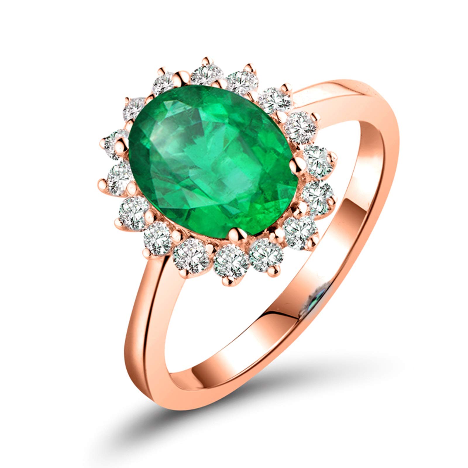 Anillos de Pareja Oro Blanco 18K, Anillo para Mujer 0.8ct Esmeralda Diamante Anillo para Regalo de Novia Talla 6,75-30