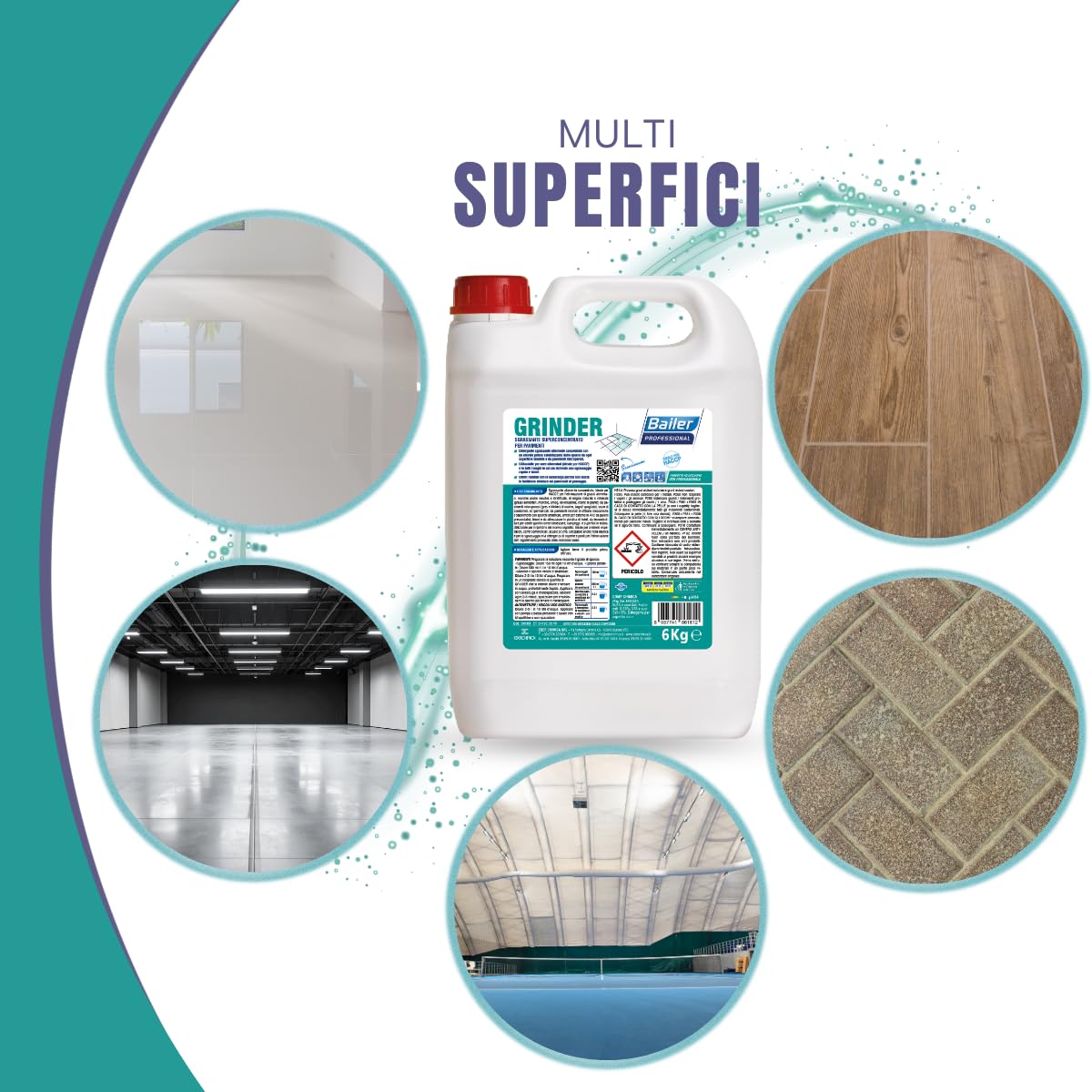 Grinder Sgrassante Superconcentrato per Pavimenti, Tanica 6 kg, elimina lo sporco da ogni superficie lavabile e da pavimenti microporosi