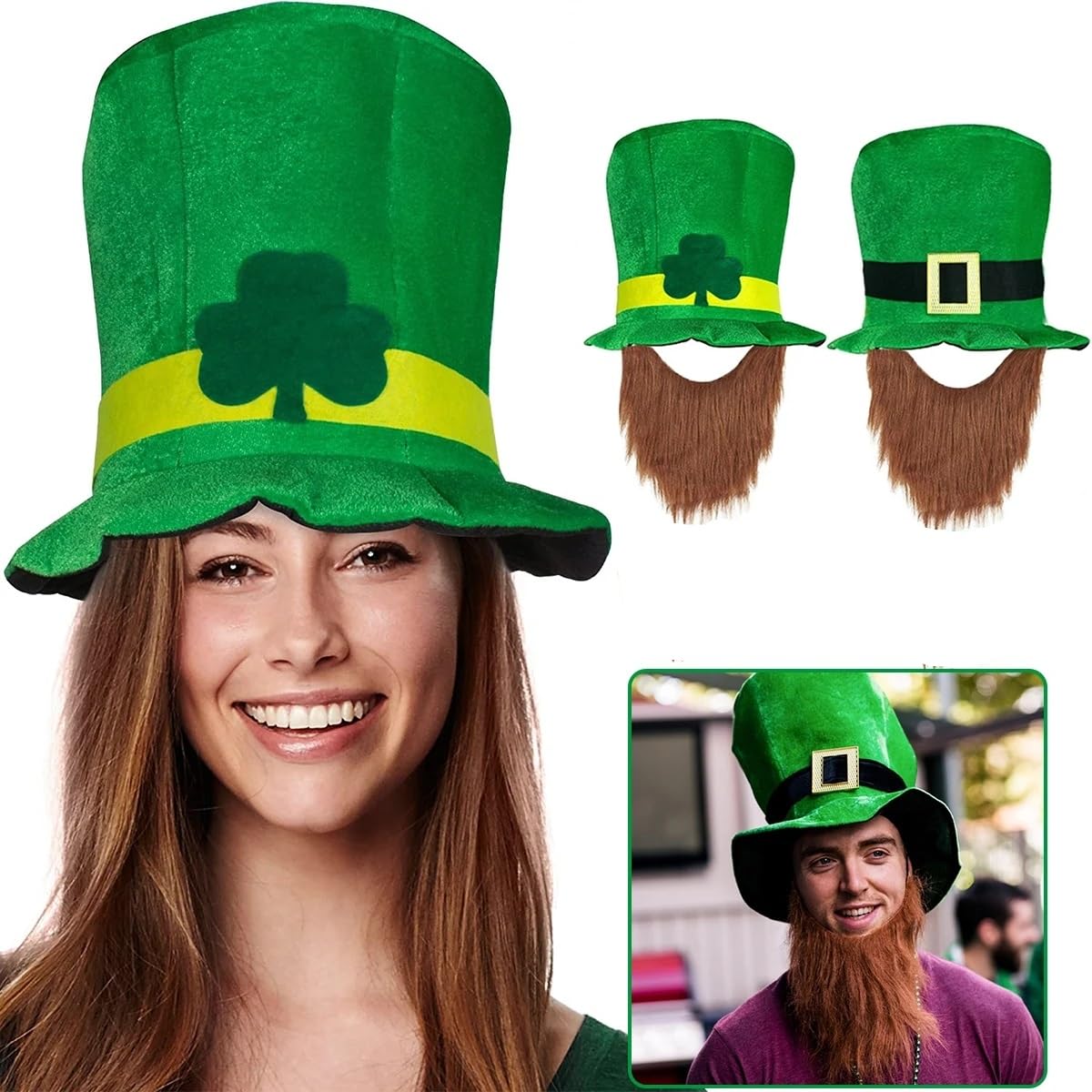 Saint Patricks Day Party Holiday Top Hat with Beard St Patrick's Day Accessories Green Celebration Supplies