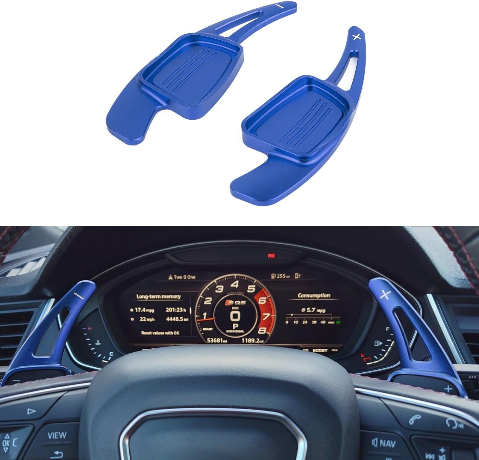 x xotic tech Sporty Blue Paddle Shifter Extensions Interior Shift Cover Trim Compatible with Audi A3 A4 A5 Q3 Q5 Q7 Q8 S3 S4 S5 SQ5 SQ7 SQ8 TT TTS