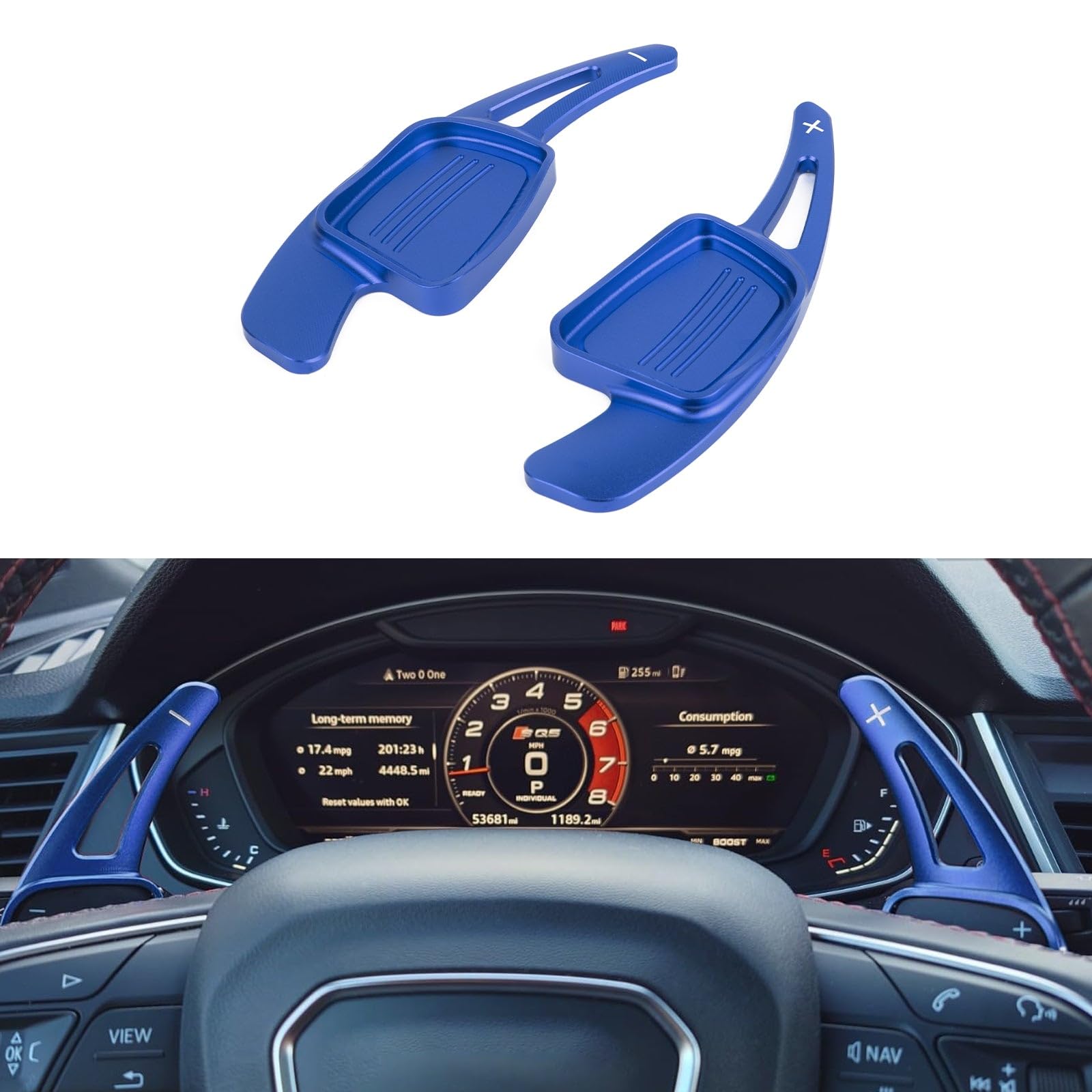 x xotic tech Sporty Blue Paddle Shifter Extensions Interior Shift Cover Trim Compatible with Audi A3 A4 A5 Q3 Q5 Q7 Q8 S3 S4 S5 SQ5 SQ7 SQ8 TT TTS
