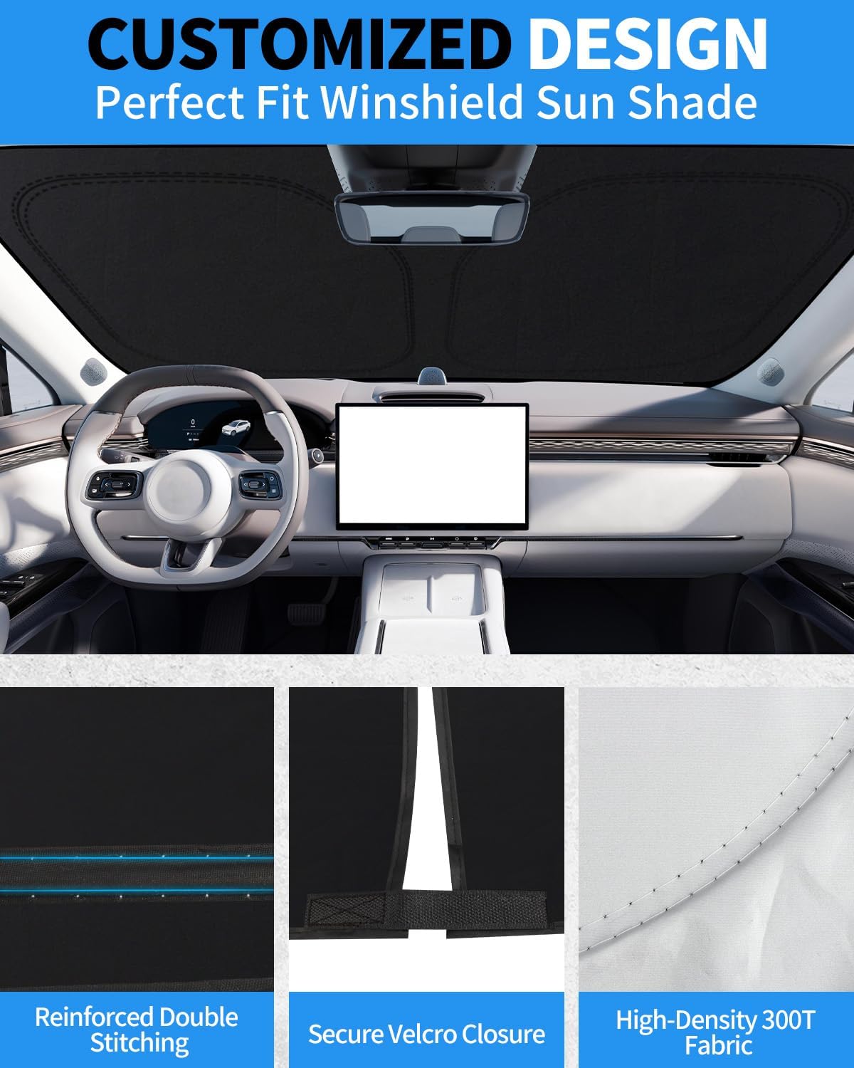 METOWARE Windshield Sun Shade for Tesla Model Y & Model 3 2017-2026, Custom Fit Foldable Front Window Sunshade, Heat & UV Reflective Sun Visor Keeps Interior Cool with Storage Bag