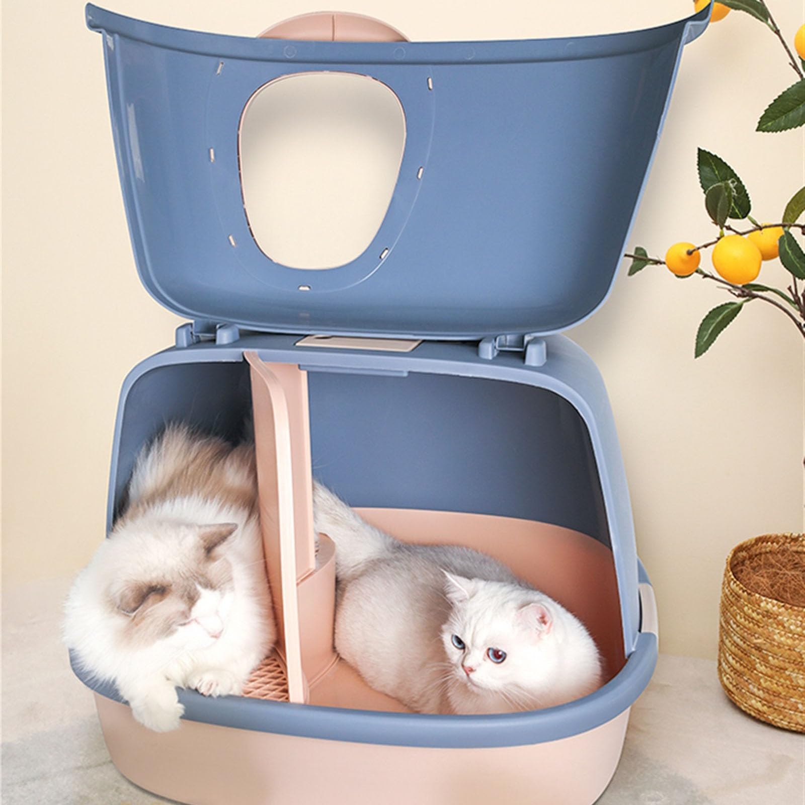 Exclusivo para Gatos y Perros Caja de Arena for Gatos con Tapa, Inodoro Grande Cerrado for, antisalpicaduras Pala for for, Pedal antifugas, manija Superior, fácil Limpiar para Interiores(Blue)