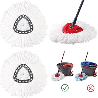 2 Pack Mop Replace Head Microfiber Mop Head Refills for O Cedar EasyWring Spin Mop 1-Tank System, Easy Cleaning Mop Head Replacement, White