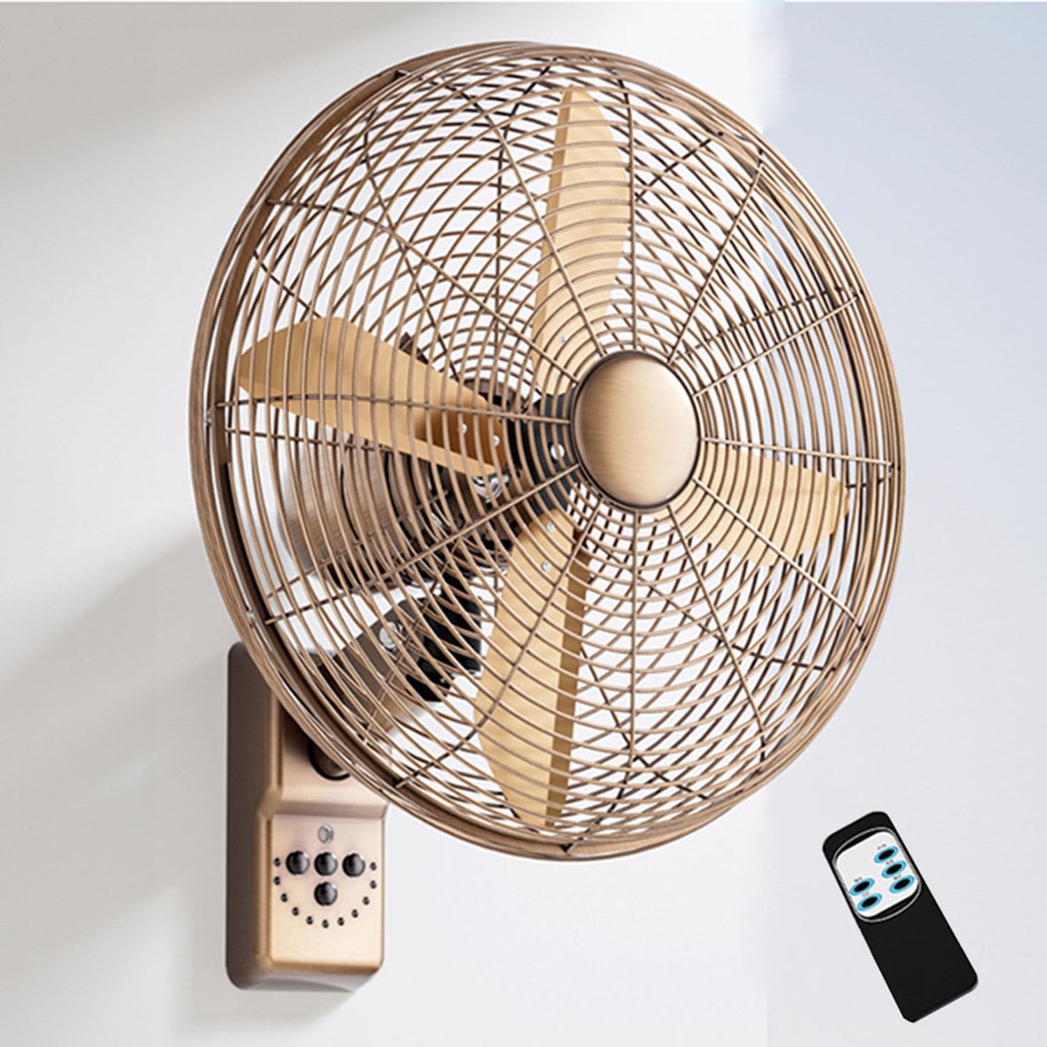 asdchZen Wall Mounted Fan 16 Inch, Industrial 4-Blade Electric Fan, 3 Speed, 90°Oscillation, For Home Garage Restaurant,Bronze-18inch