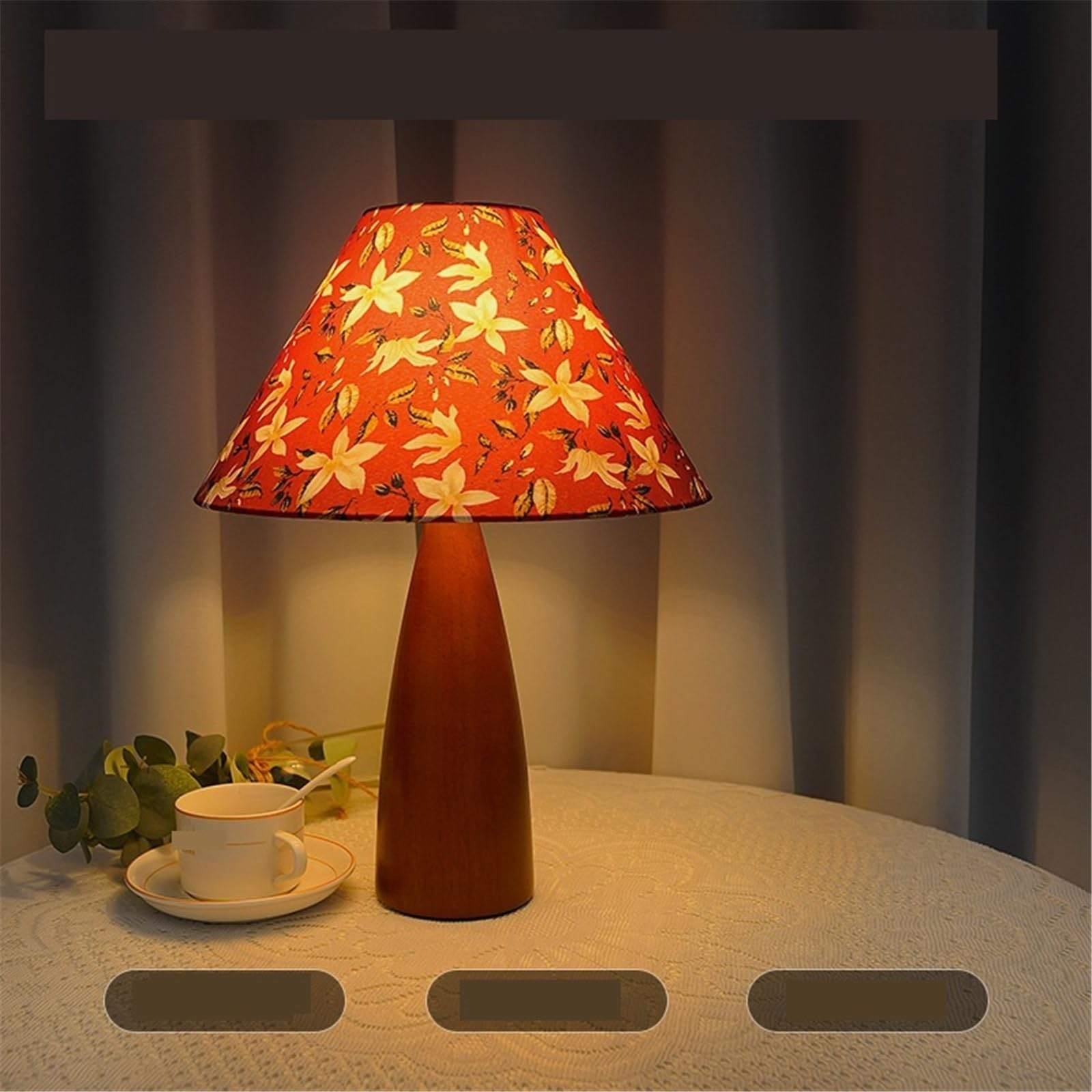 Lampa stołowa Lampa stołowa ozdobiona kwiatami retro, drewniana, nocna, sypialniana, trójkolorowa, zmieniająca światło