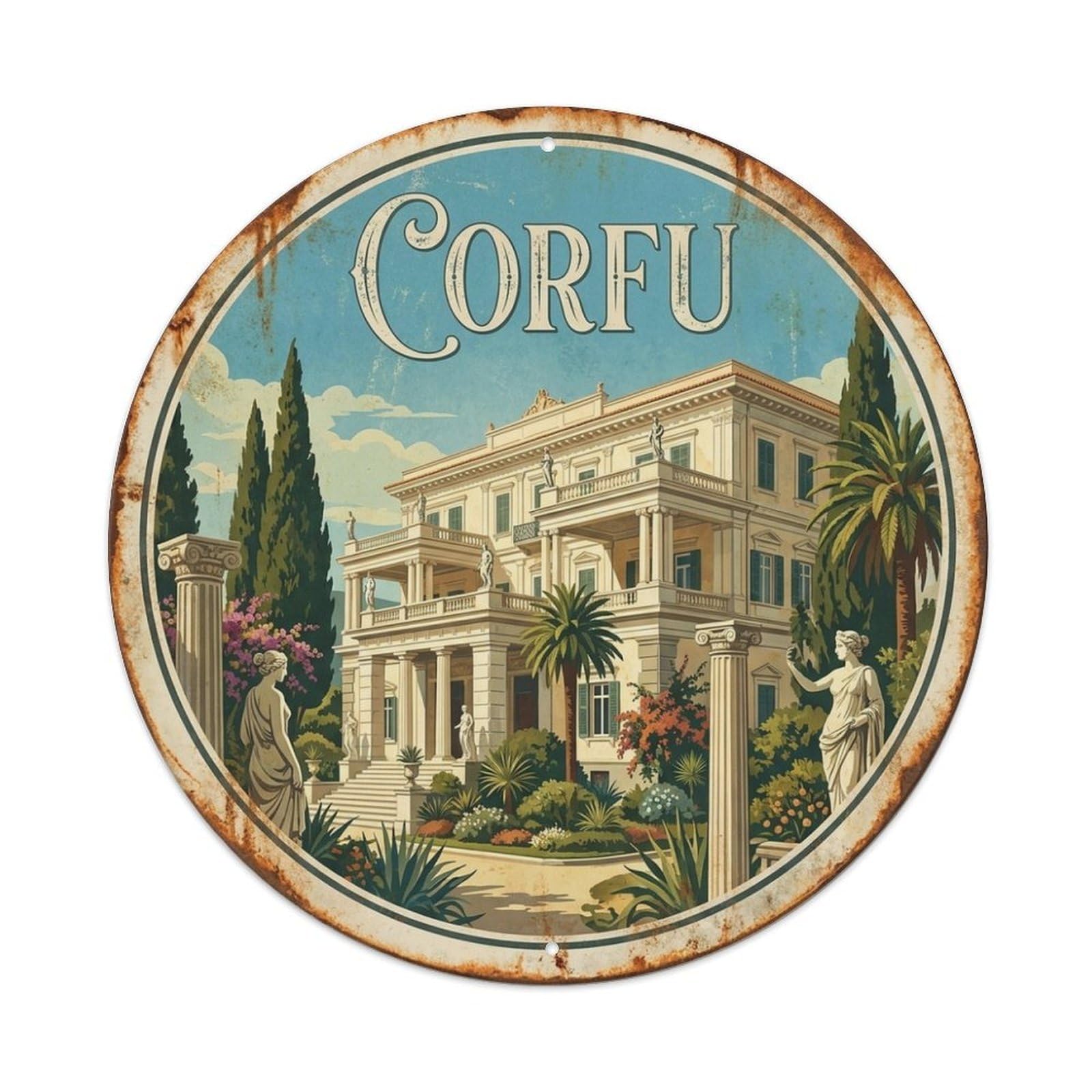 Retro Corfu Achilleion Palace Heritage Travel Metal Tin Sign