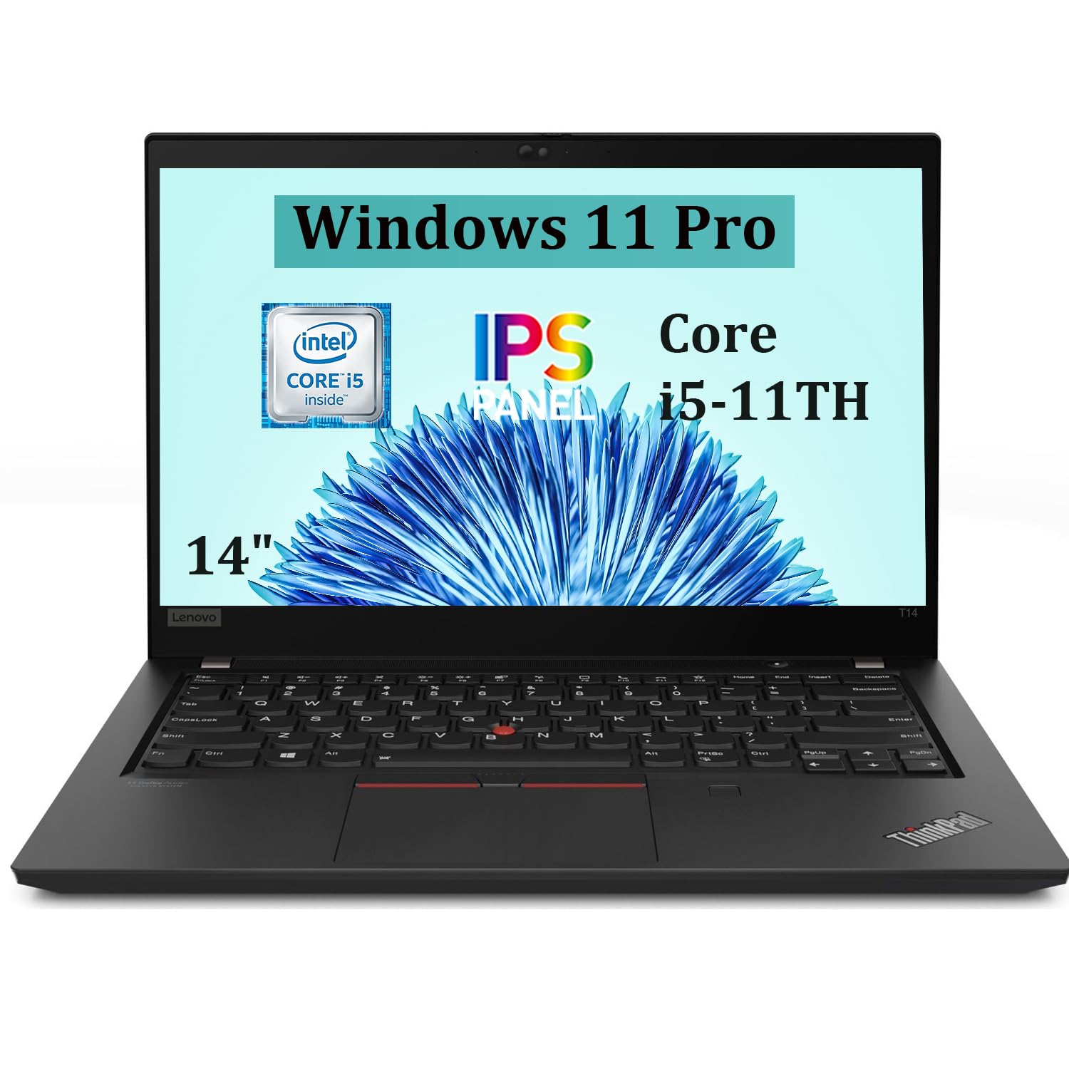 Lenovo ThinkPad T14 Gen 2 Ordinateur Portable, 14" FHD (1920 x 1080), Intel Core i5-1135G7, 16 Go de RAM, SSD de 256 Go, Clavier QWERTY Américain, Webcam, Windows 11 Pro (Reconditionné)