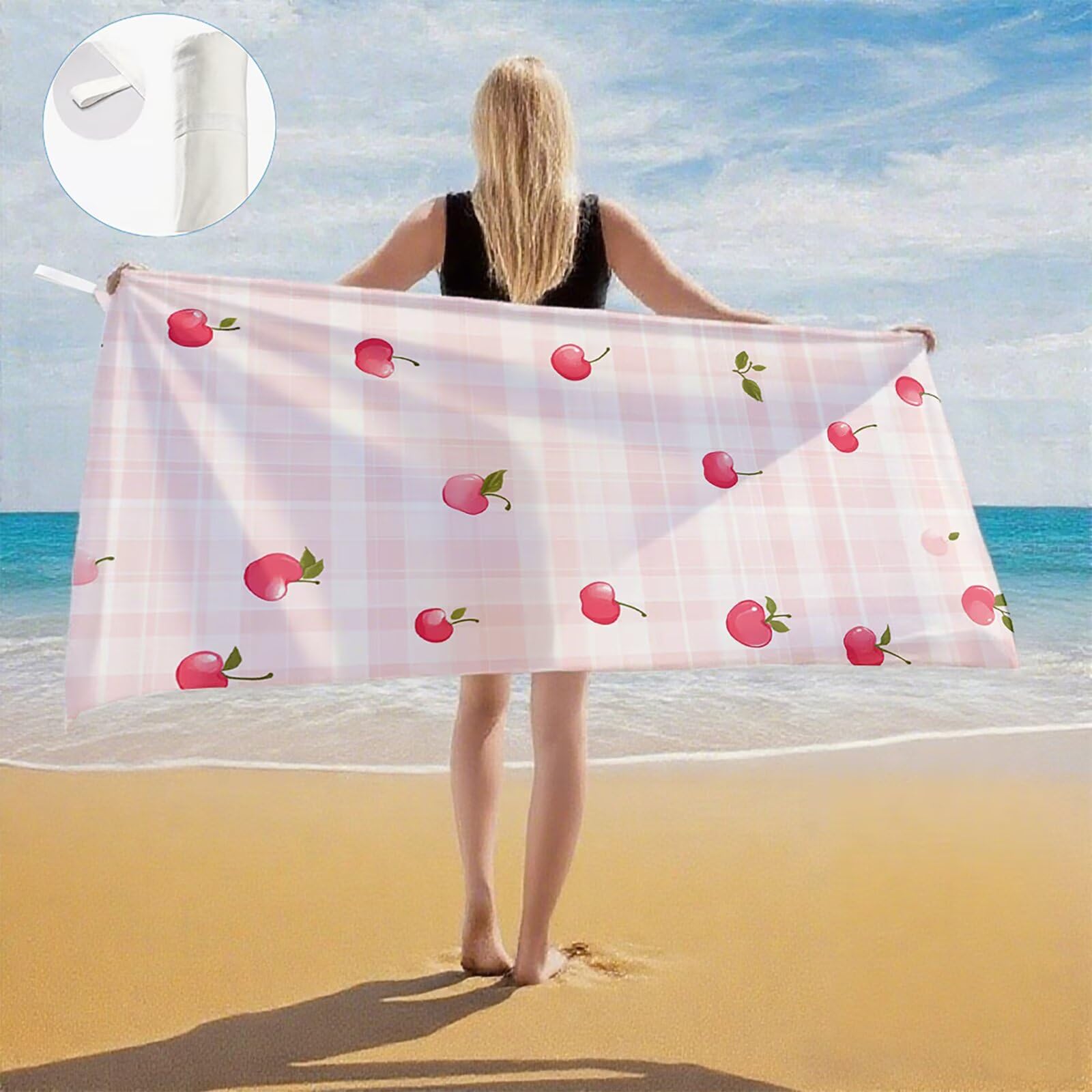 Mikrofaser Strandtuch 180x100 cm, Strandtuch Tartan Sandfrei, Schnelltrocknendes und Strand Sonnenschutz Funktion Mikrofaser Handtuch groß für Badezimmer Strand Schwimmen Camping Strand Zubehör Q-188