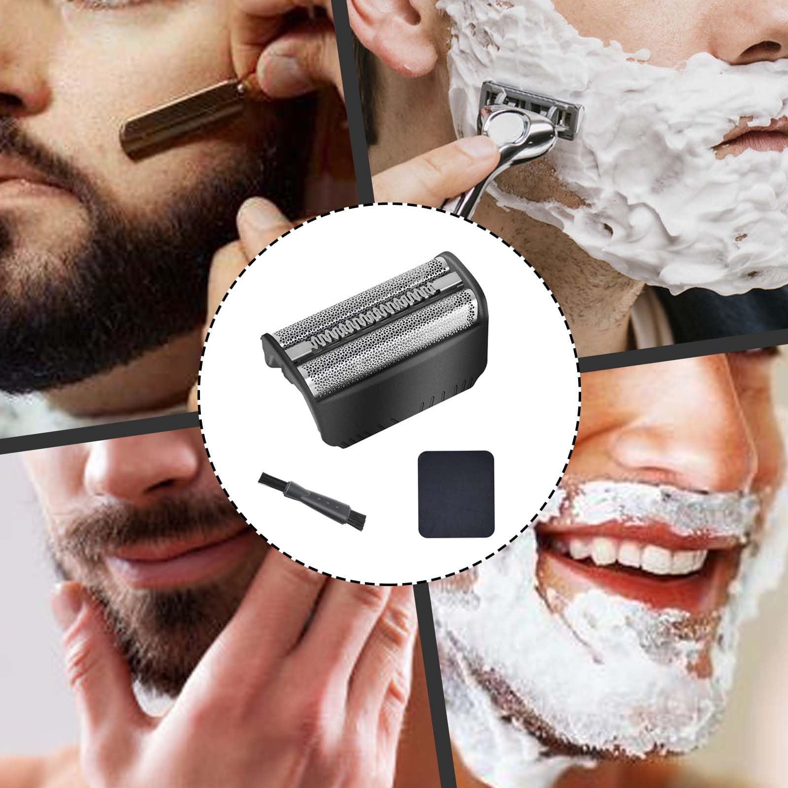 Braun 1 Stück für Serie 3 Ersatzkopf, Kompatibel mit 30B 310 330 340 5746 4875 7630, Schwarz/Silber, Inkl. Bürste und Reinigungstuch, Unisex, Modern, Mit Integriertem Wiederaufladbaren Akku, Grayscale